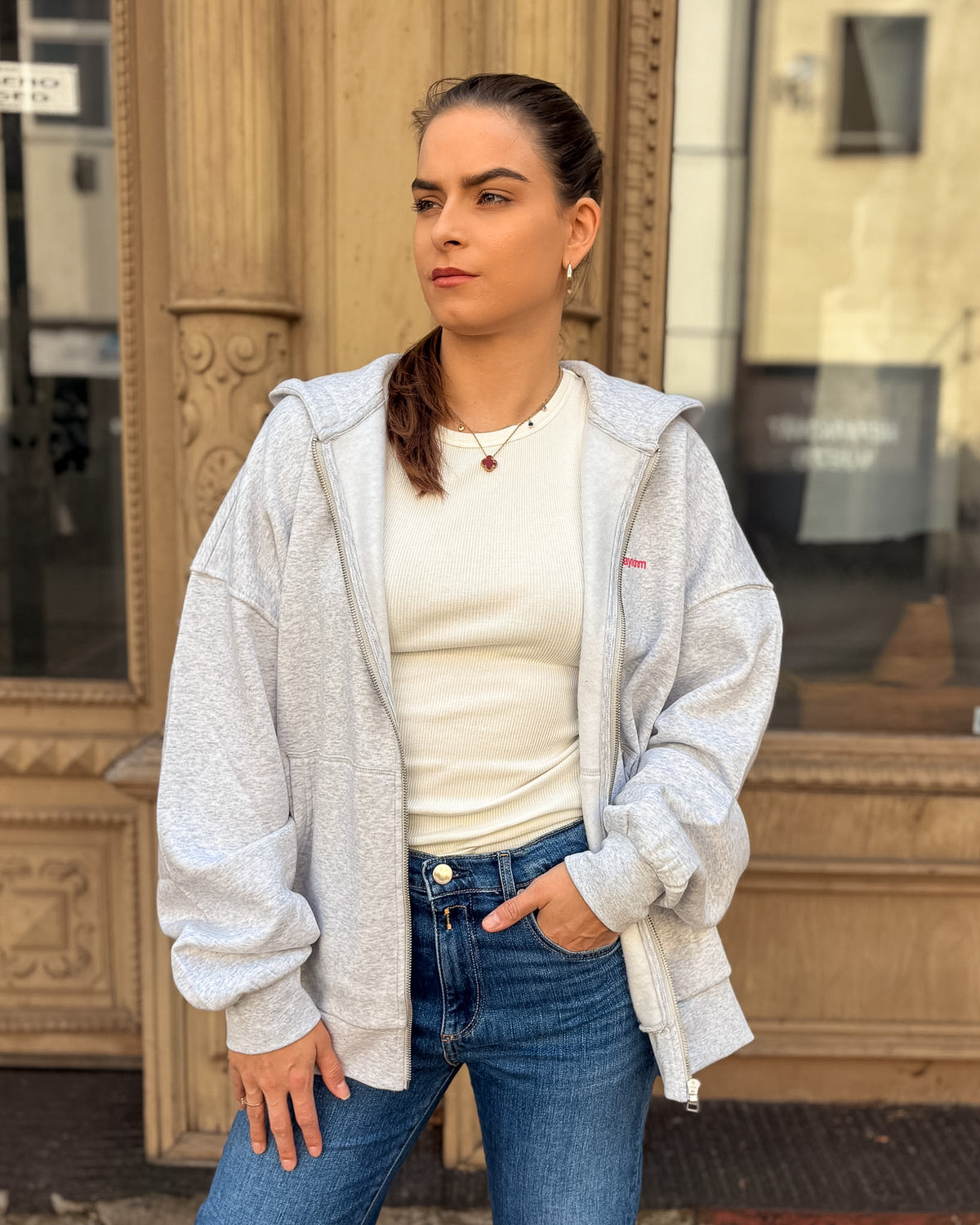 REPLAY WOMEN'S ZIP-UP HOODIE WITH EMBROIDERED LOGO