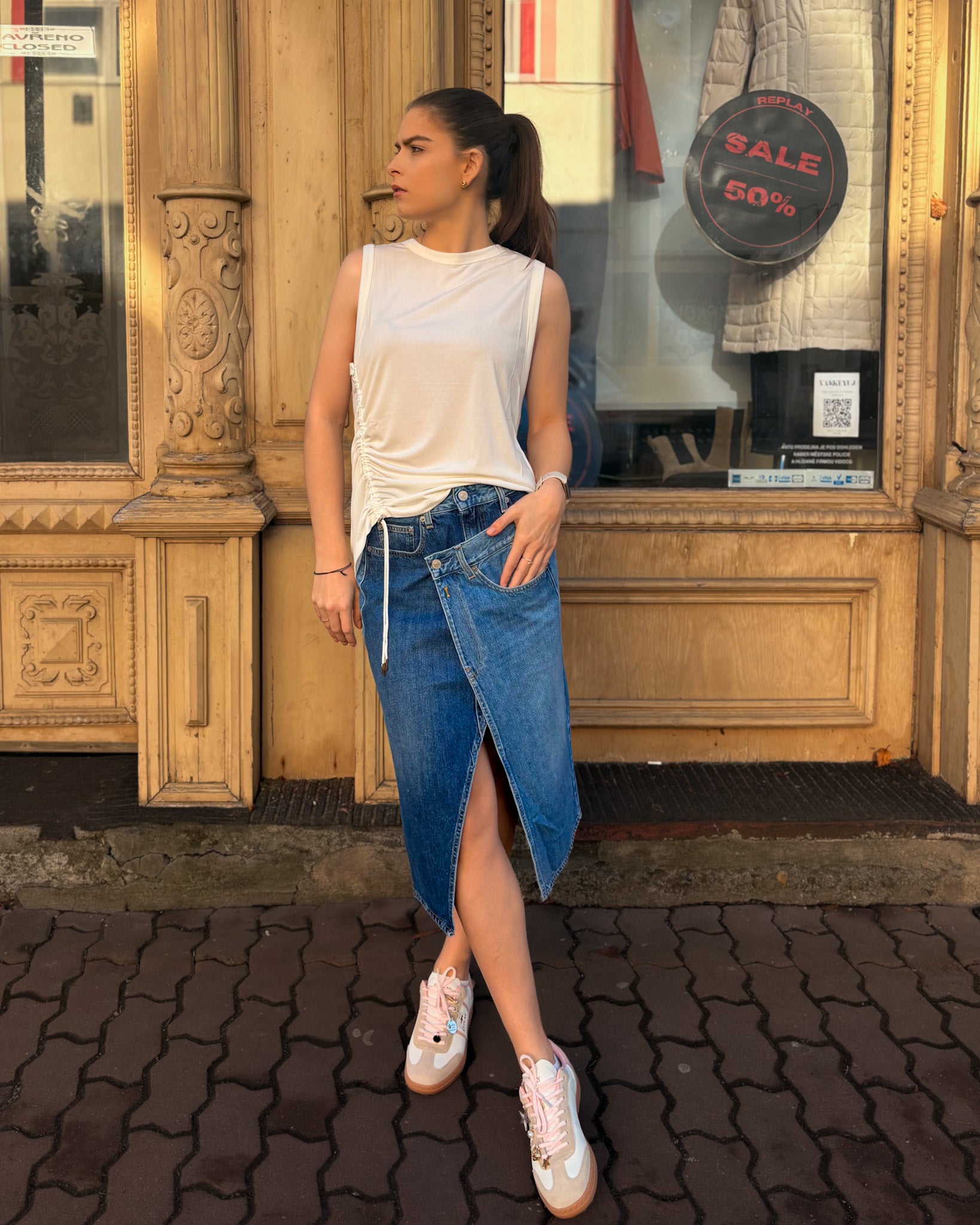 スカート clutch asymmetry Denim Skirt Y2K Archive REPLAY Women's Asymmetrical Denim Skirt with Embroidery R | SS26