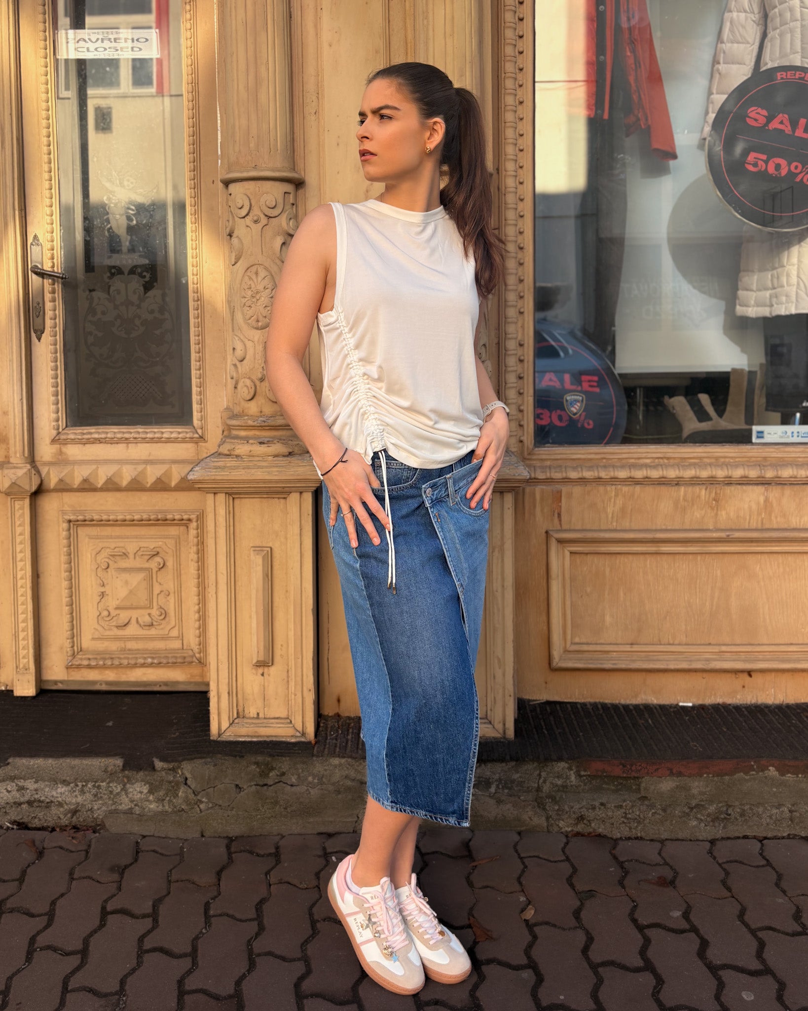 REPLAY Women's Asymmetrical Denim Skirt with Embroidery R | SS26