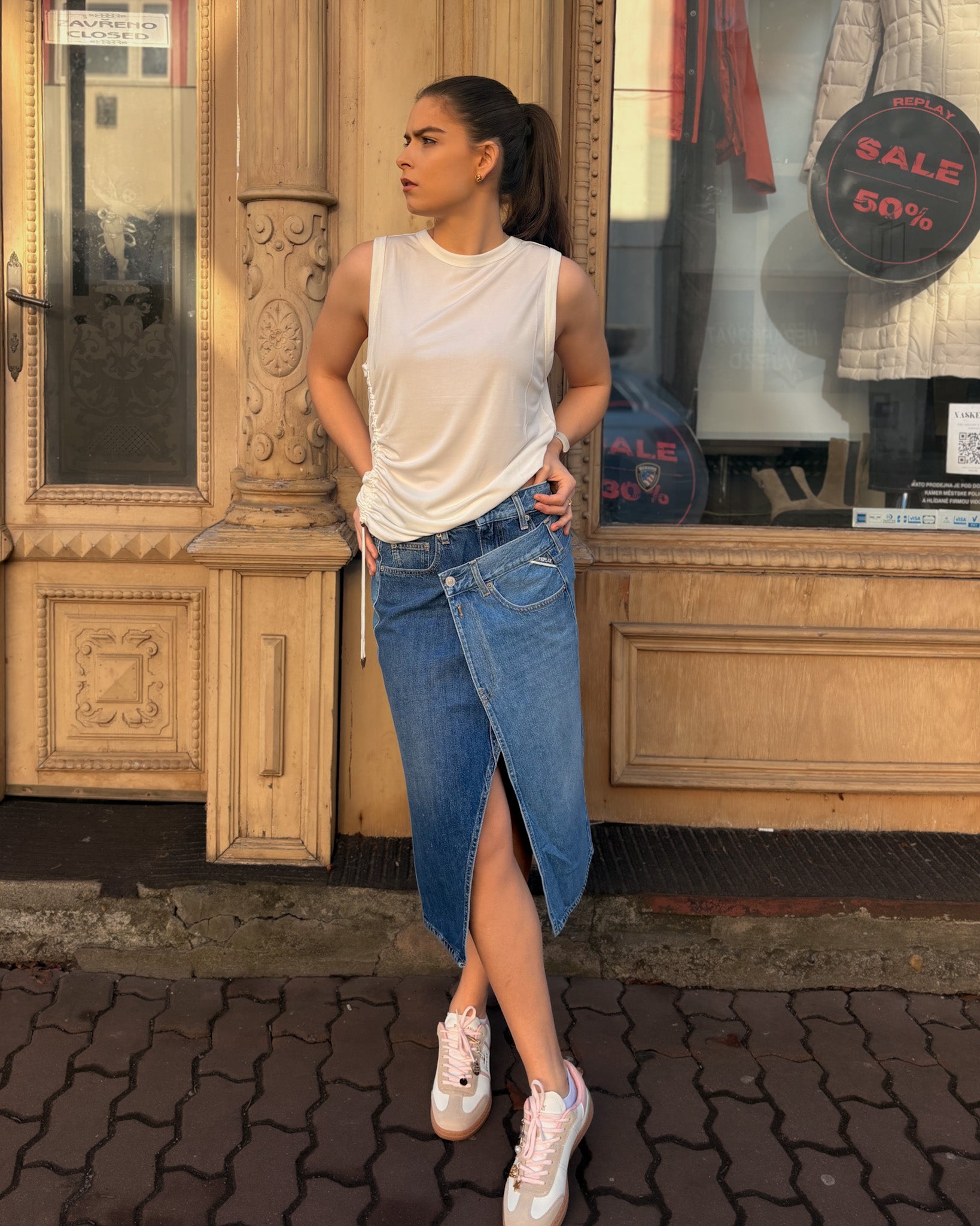 REPLAY Women's Asymmetrical Denim Skirt with Embroidery R | SS26