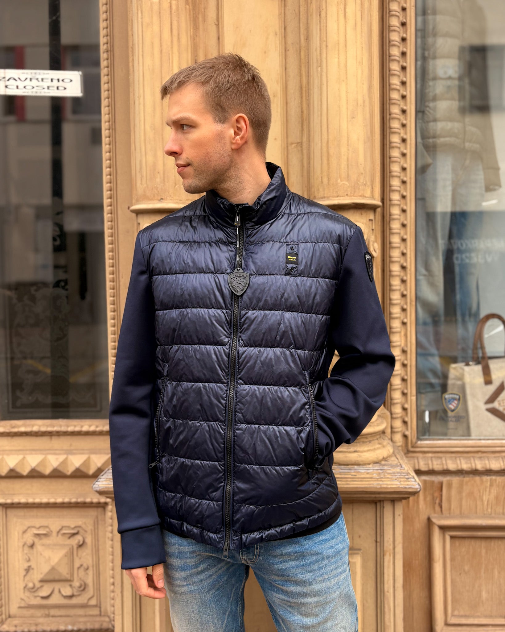 MEN'S BLAUER BOMBER JACKET WITH HORIZONTAL STITCHING 