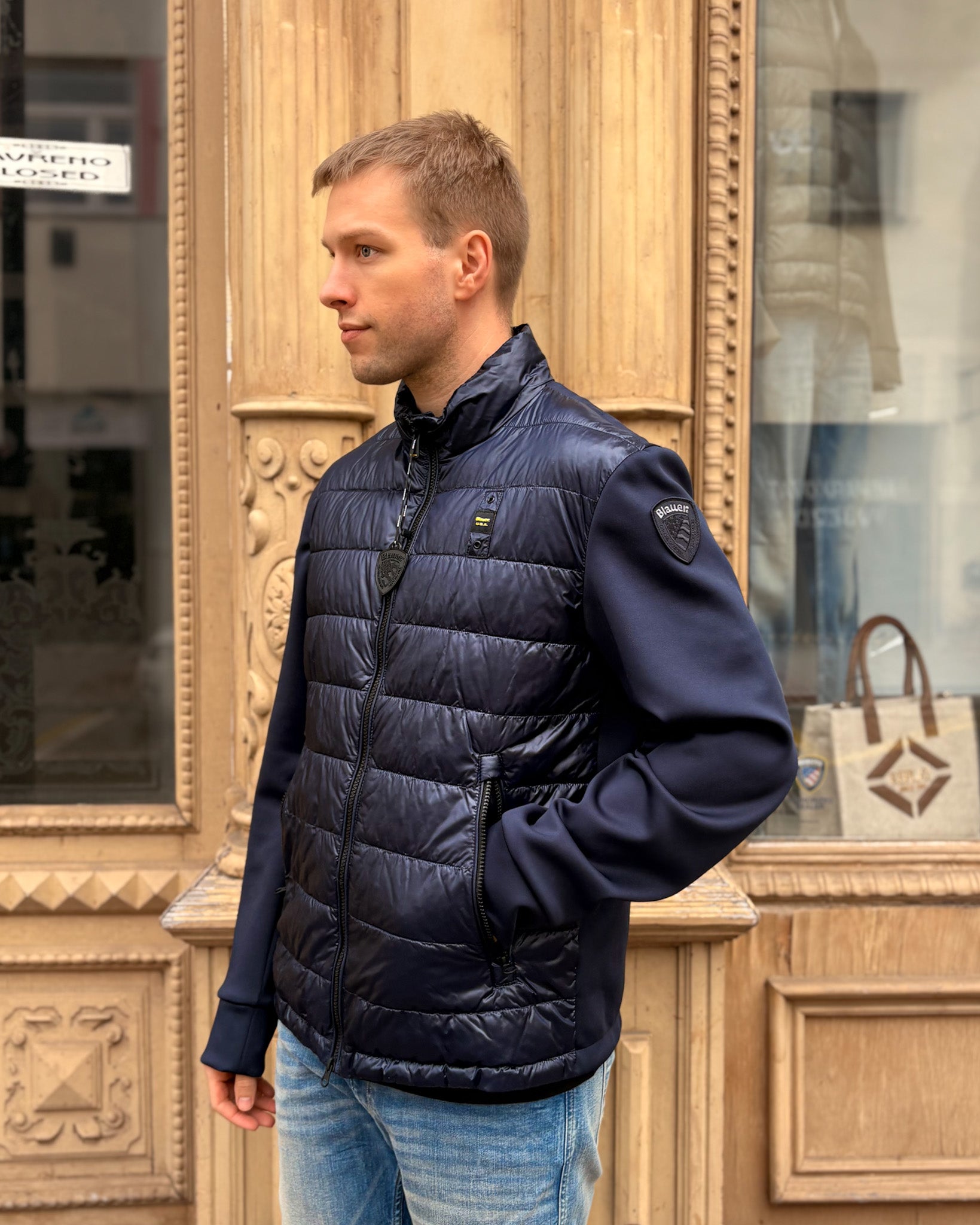 MEN'S BLAUER BOMBER JACKET WITH HORIZONTAL STITCHING 