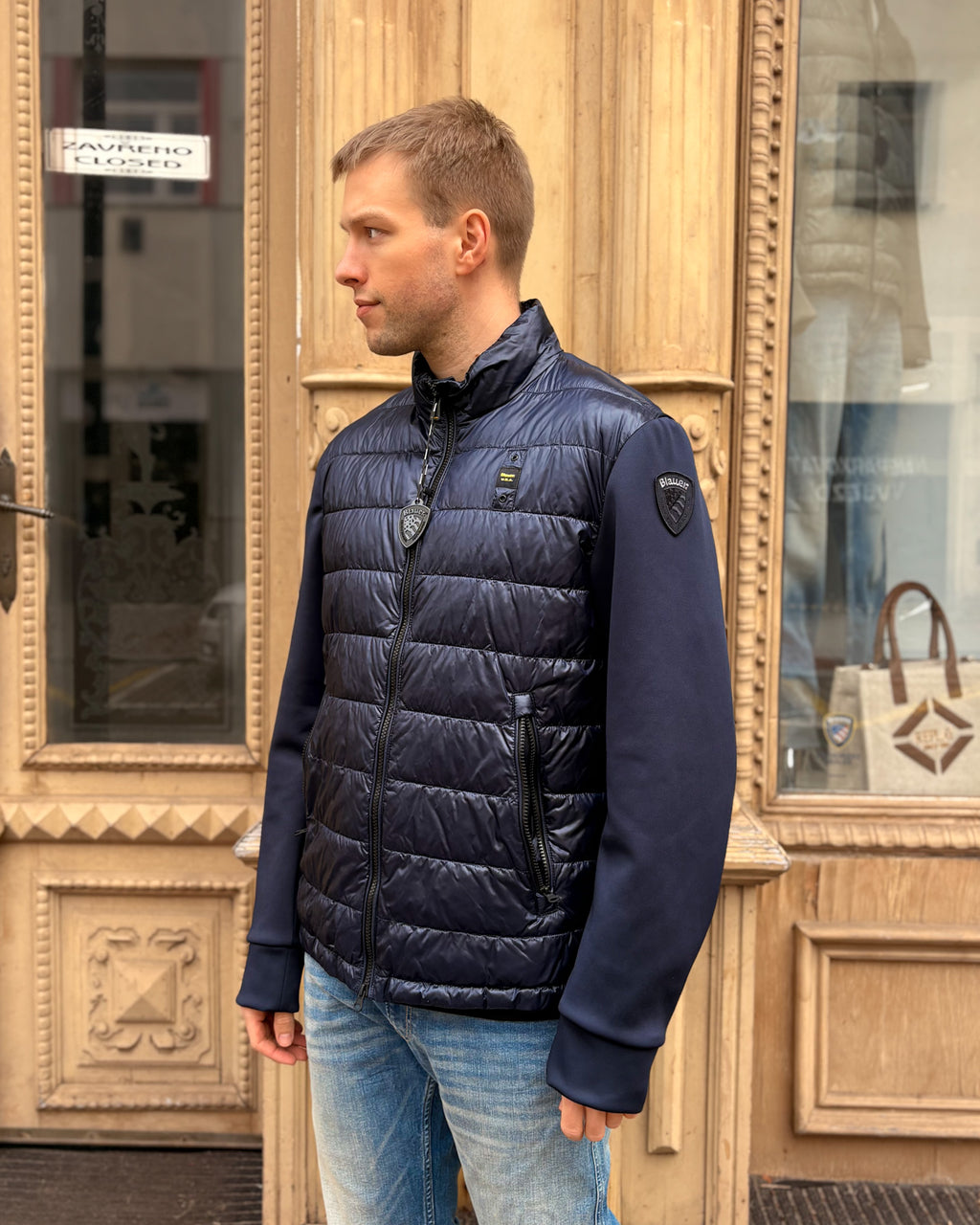 MEN'S BLAUER BOMBER JACKET WITH HORIZONTAL STITCHING 