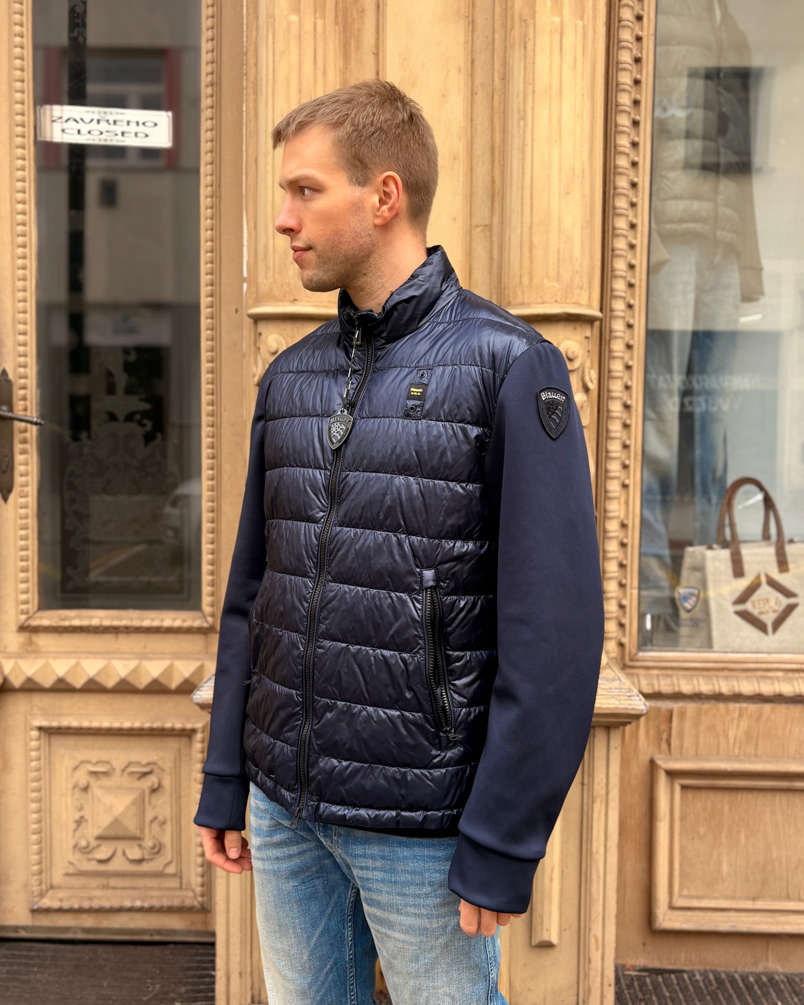 MEN'S BLAUER BOMBER JACKET WITH HORIZONTAL STITCHING 