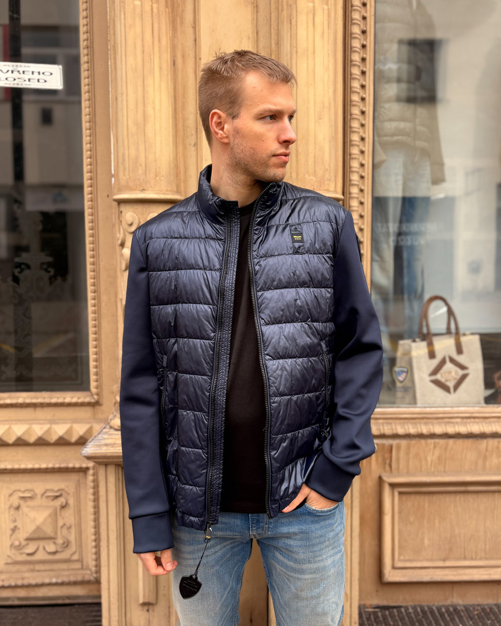 MEN'S BLAUER BOMBER JACKET WITH HORIZONTAL STITCHING 