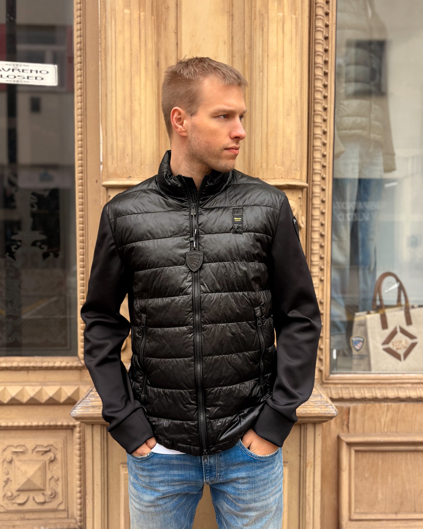 PÁNSKA BLAUER BOMBER BUNDA S HORIZONTÁLNYM ŠITÍM HEBRON 