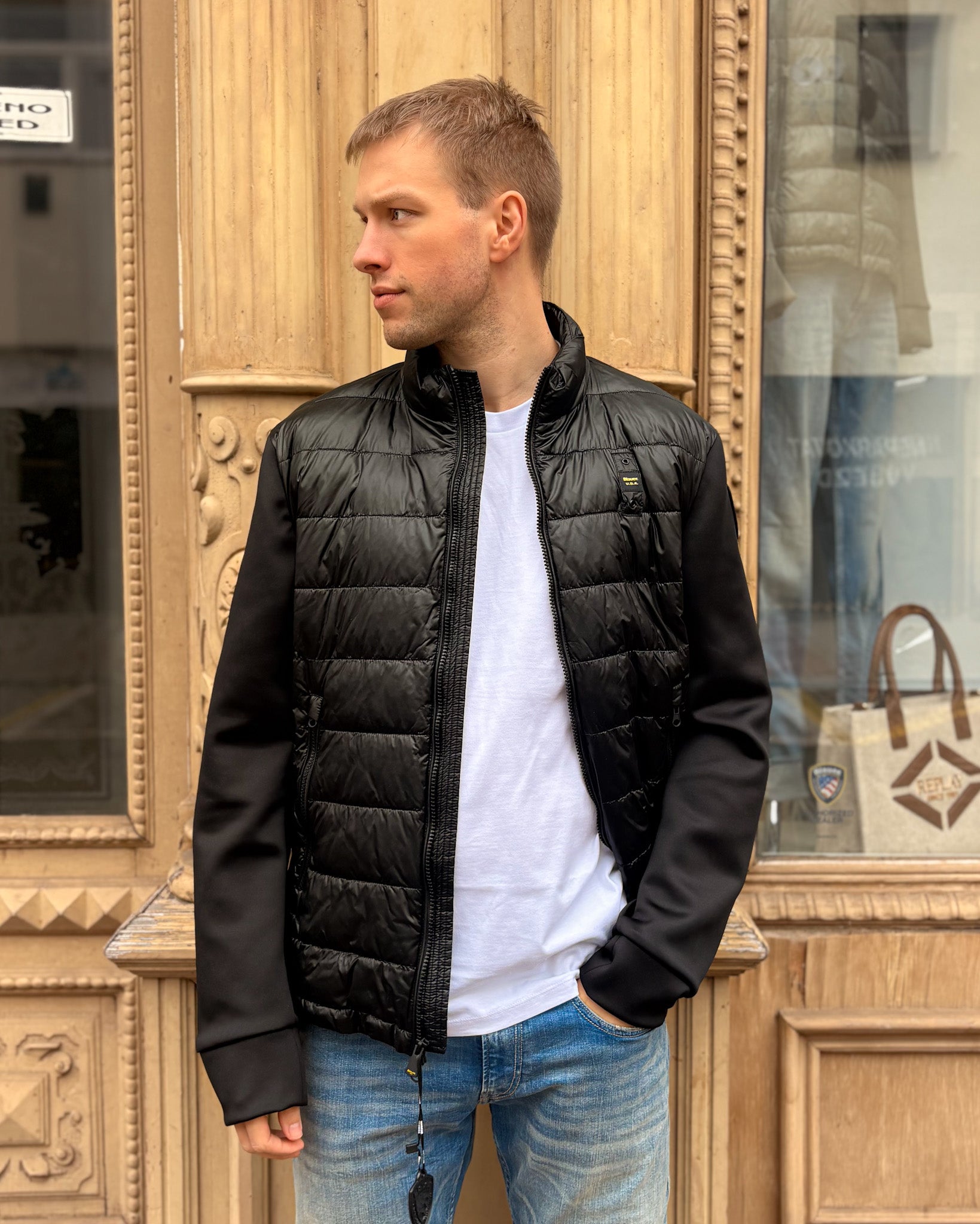 MEN'S BLAUER BOMBER JACKET WITH HORIZONTAL STITCHING 