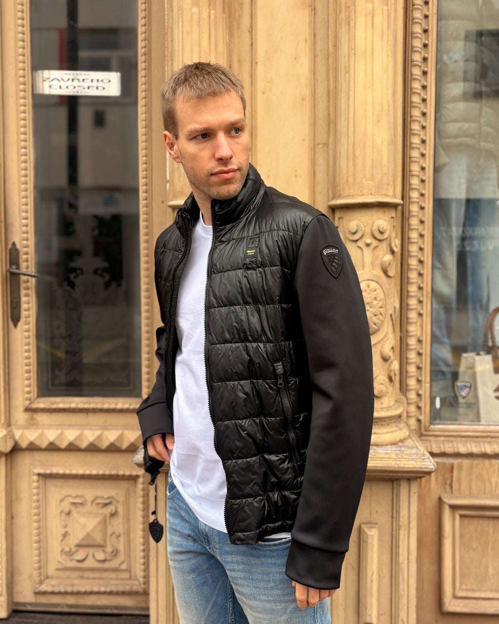 MEN'S BLAUER BOMBER JACKET WITH HORIZONTAL STITCHING 