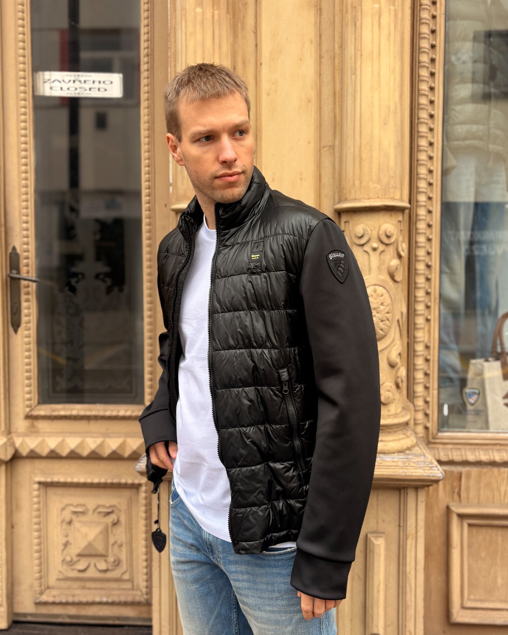 MEN'S BLAUER BOMBER JACKET WITH HORIZONTAL STITCHING 