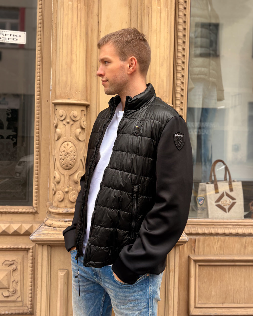 MEN'S BLAUER BOMBER JACKET WITH HORIZONTAL STITCHING 