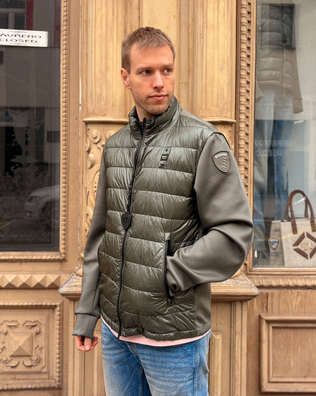 MEN'S BLAUER BOMBER JACKET WITH HORIZONTAL STITCHING 