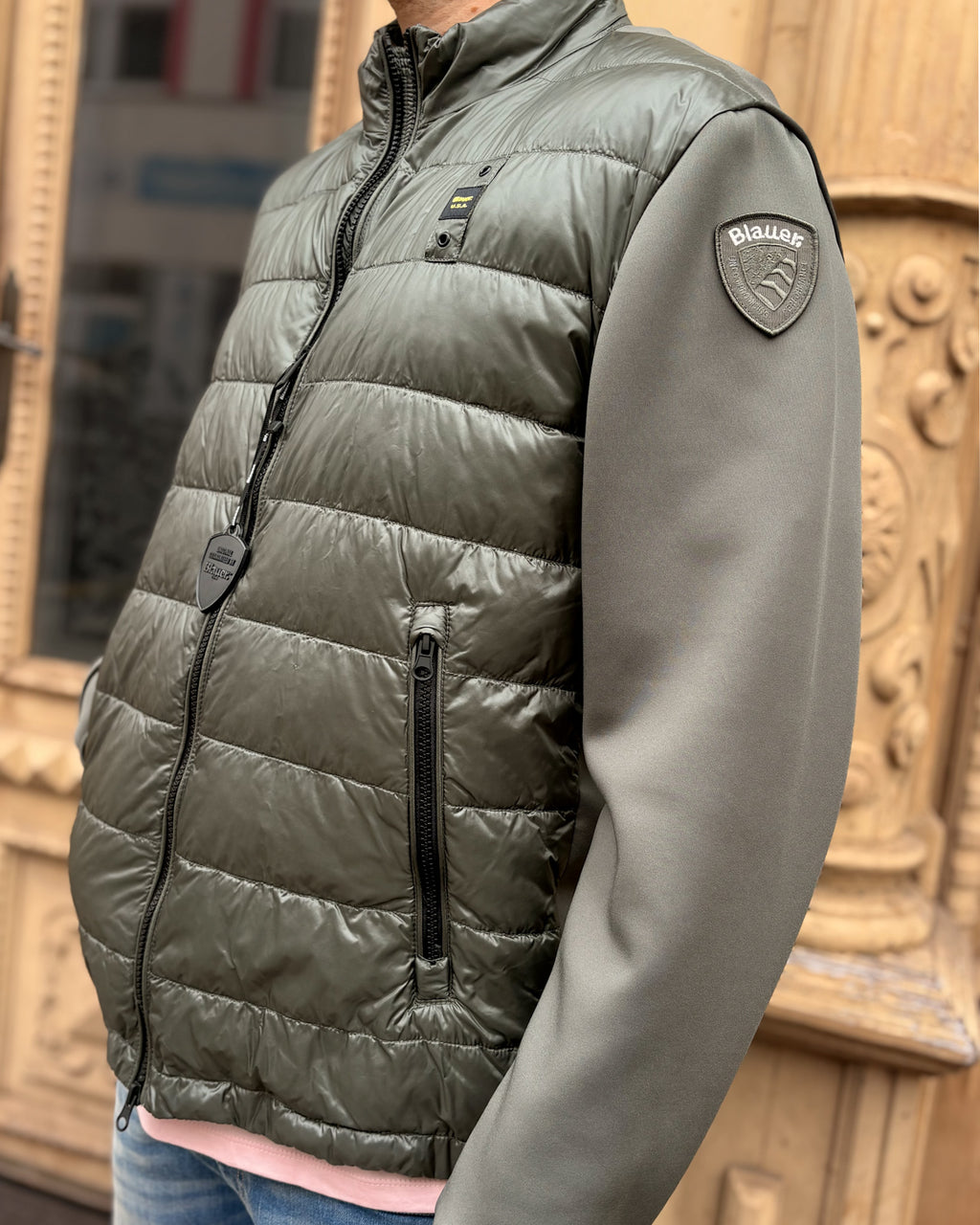 MEN'S BLAUER BOMBER JACKET WITH HORIZONTAL STITCHING 