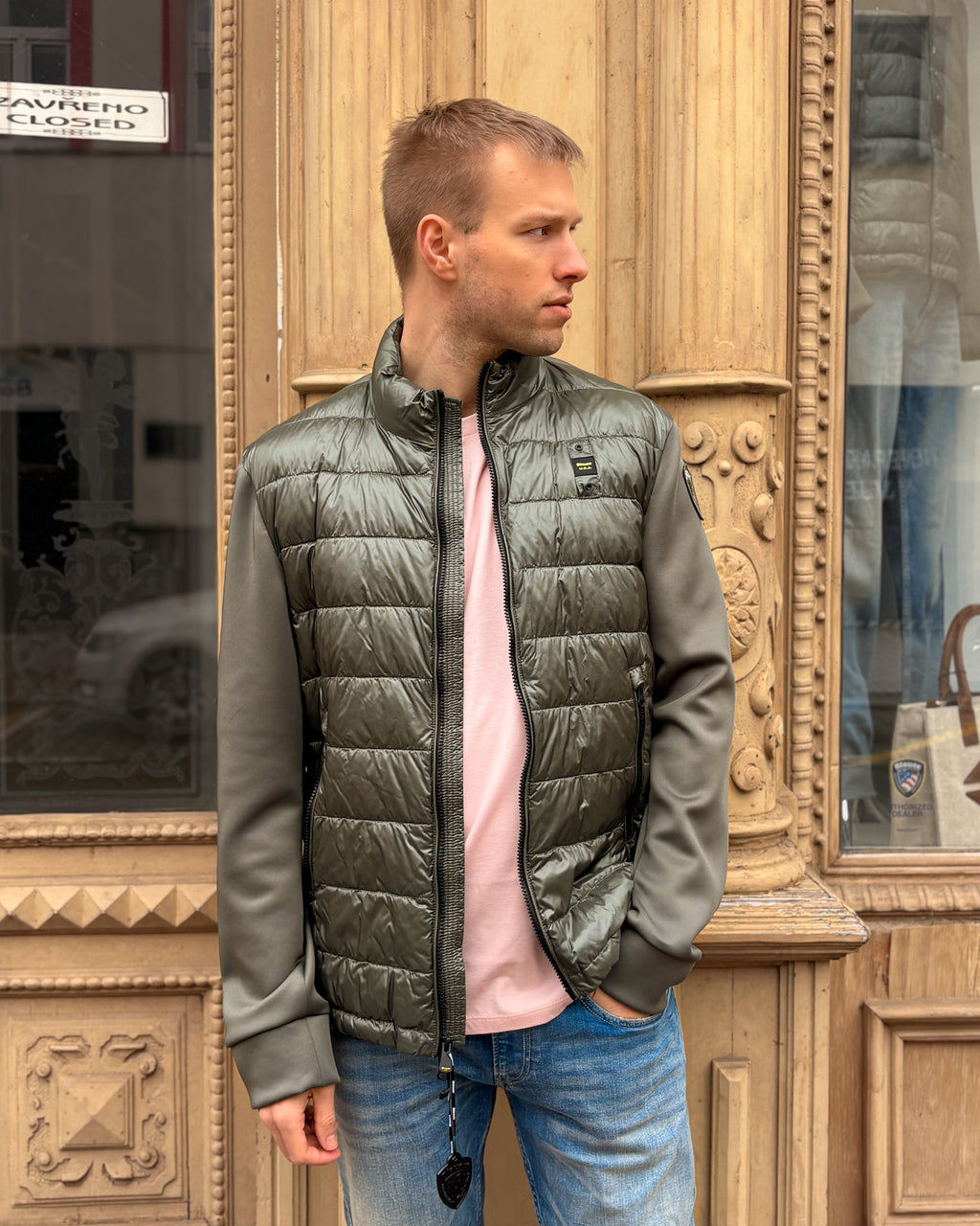 MEN'S BLAUER BOMBER JACKET WITH HORIZONTAL STITCHING 