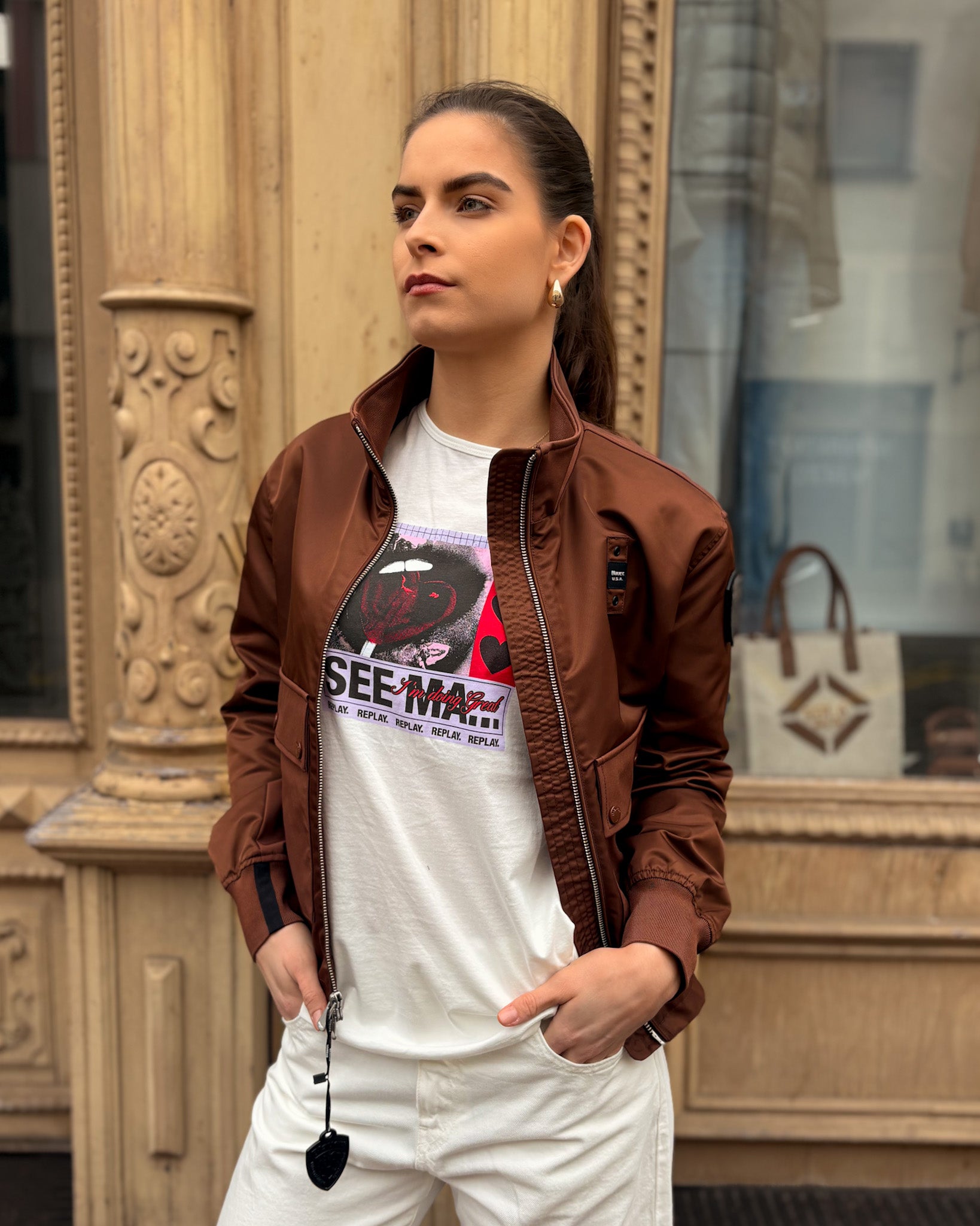 DÁMSKÝ BOMBER BLAUER S CARGO KAPSAMI - 26SBLDC01220007108