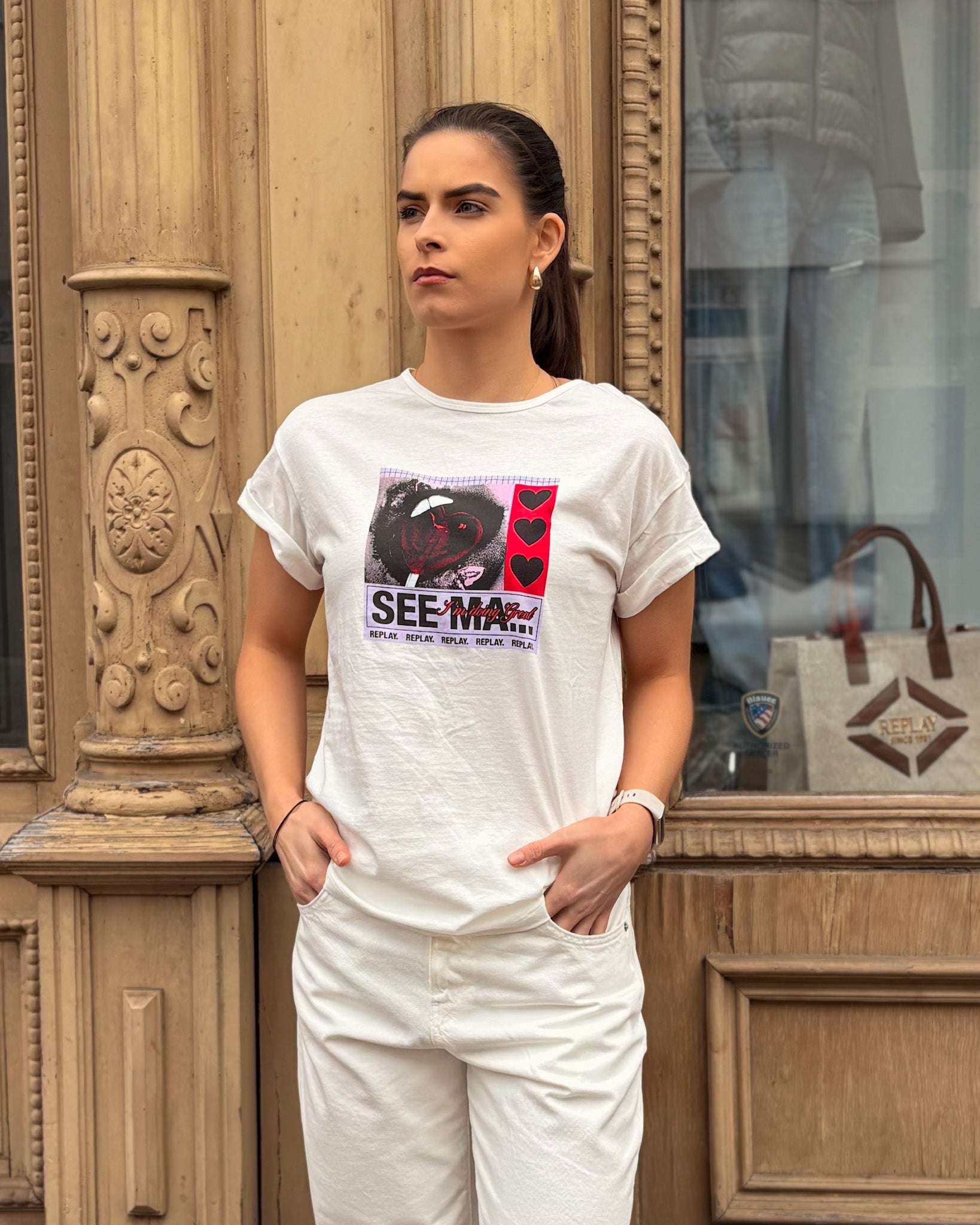 DÁMSKÉ TRIČKO REPLAY S POTISKEM "I'AM DOING GREAT"