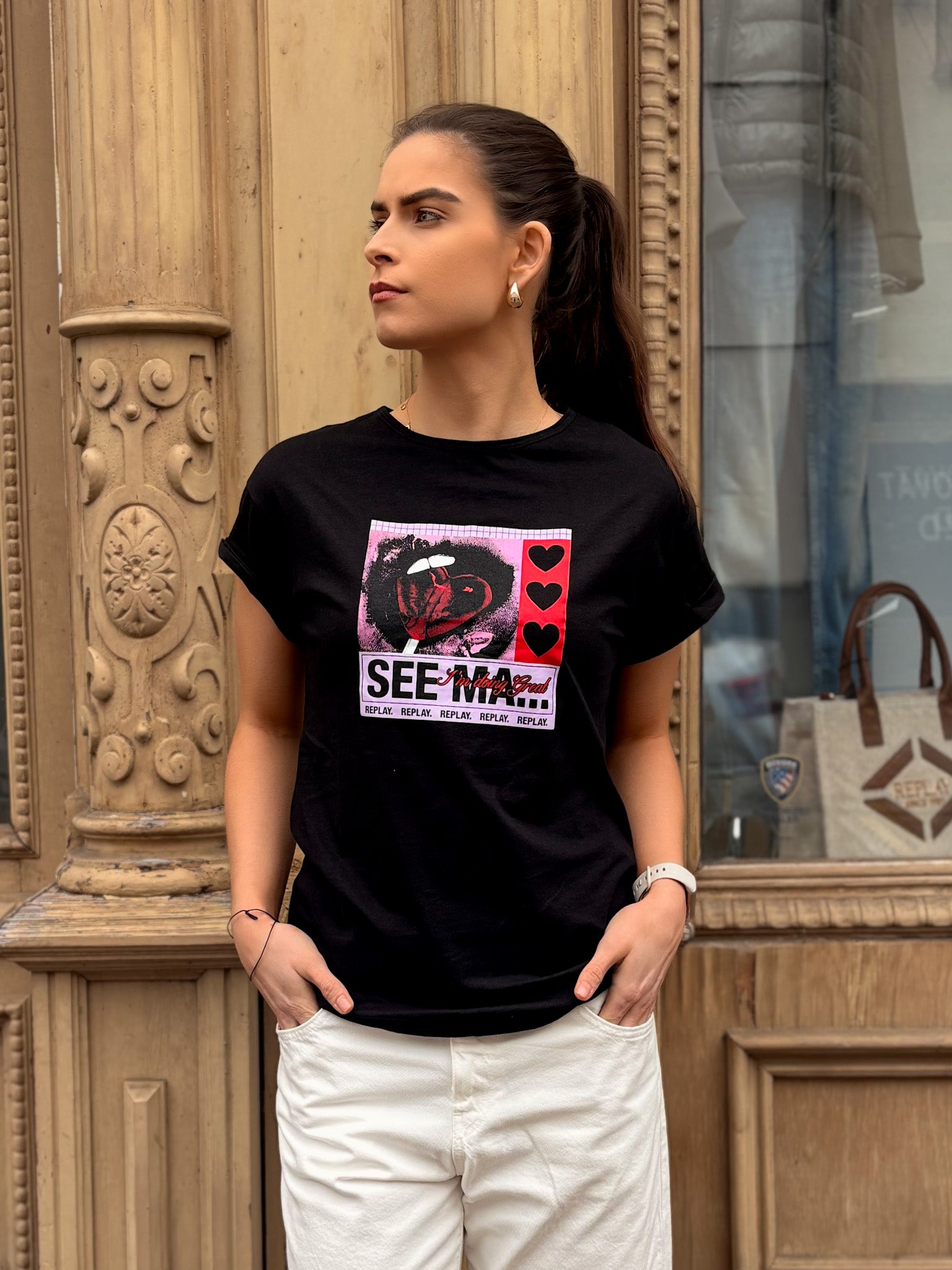 DÁMSKÉ TRIČKO REPLAY S POTISKEM "I'AM DOING GREAT"