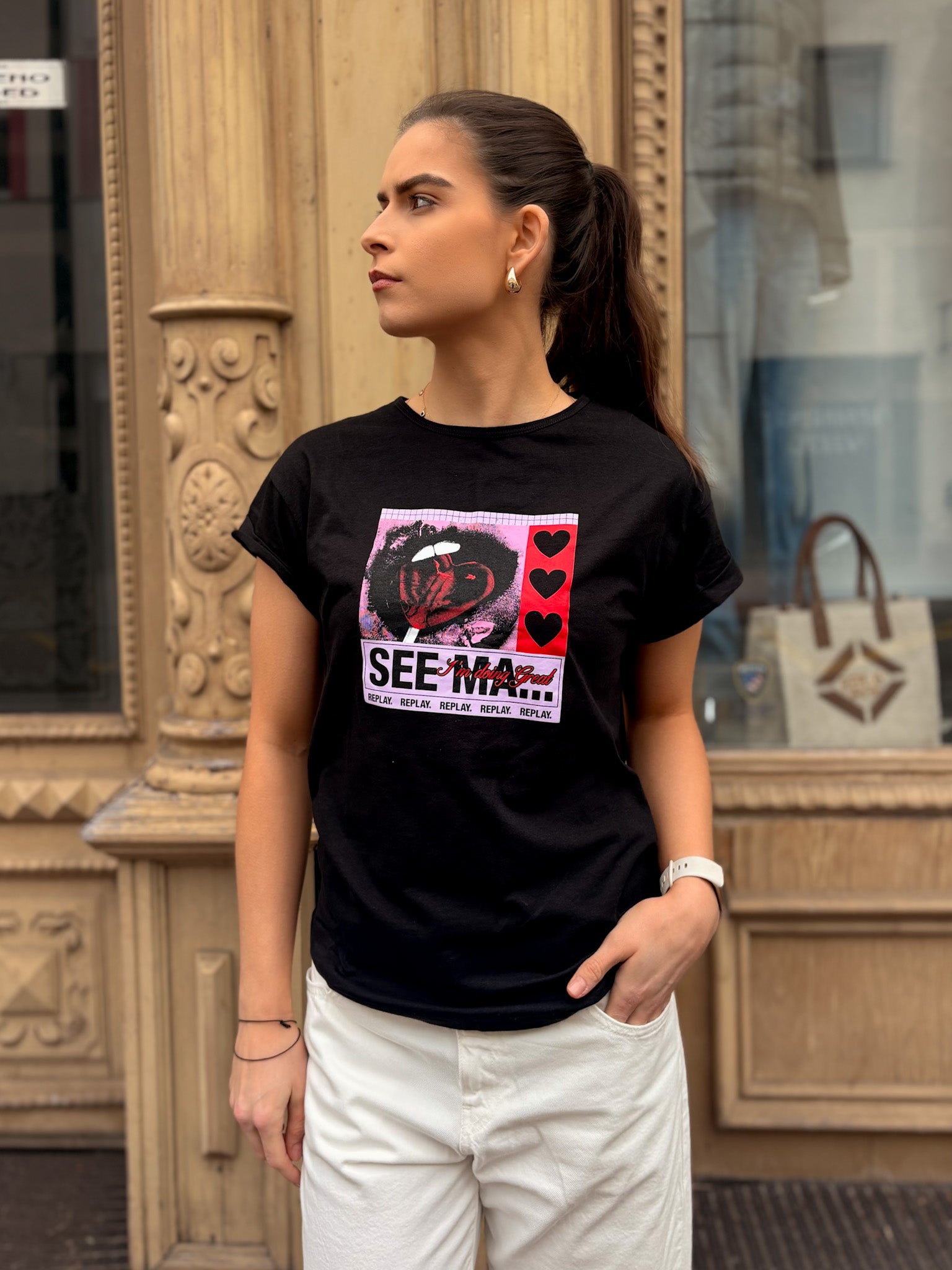 DÁMSKÉ TRIČKO REPLAY S POTISKEM "I'AM DOING GREAT"