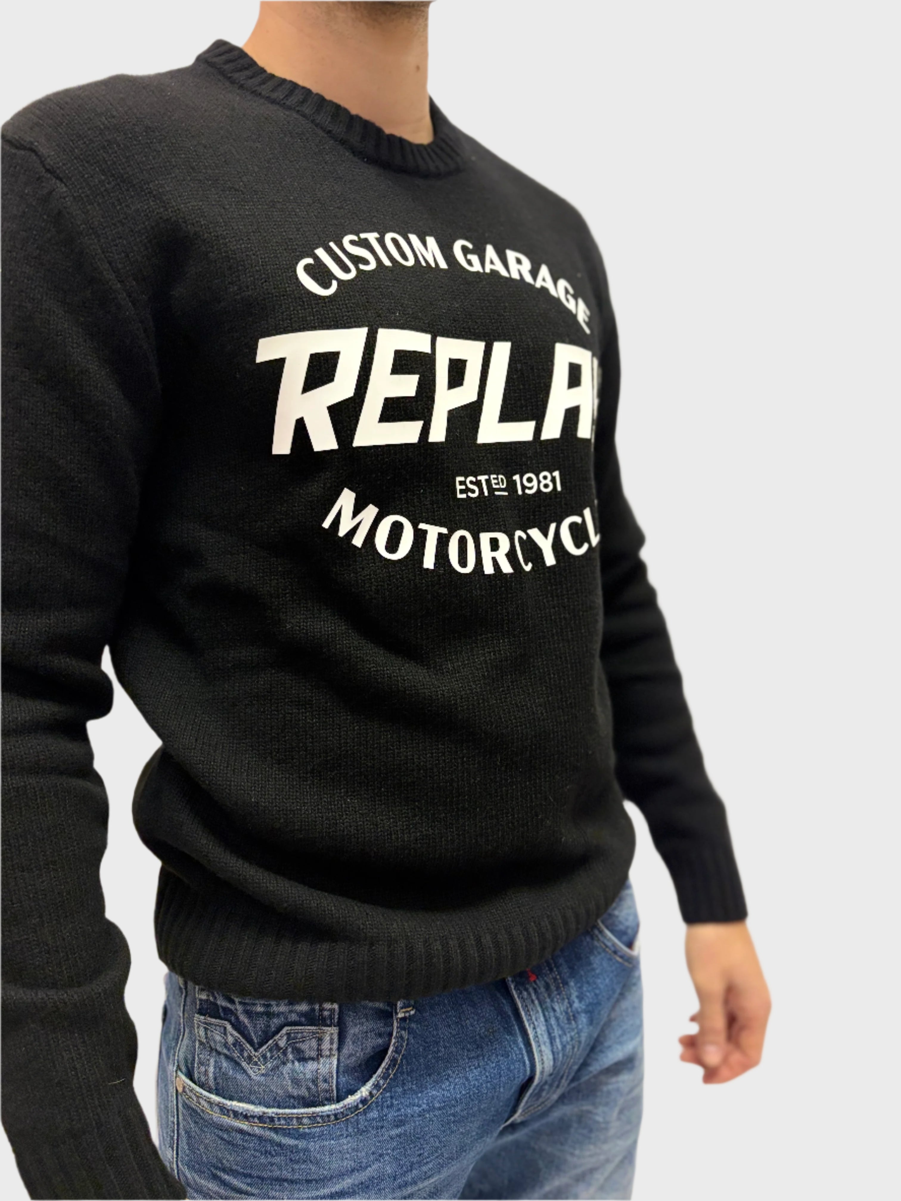 REPLAY MEN'S SWEATER WITH MOTORCYCLE MOTIF