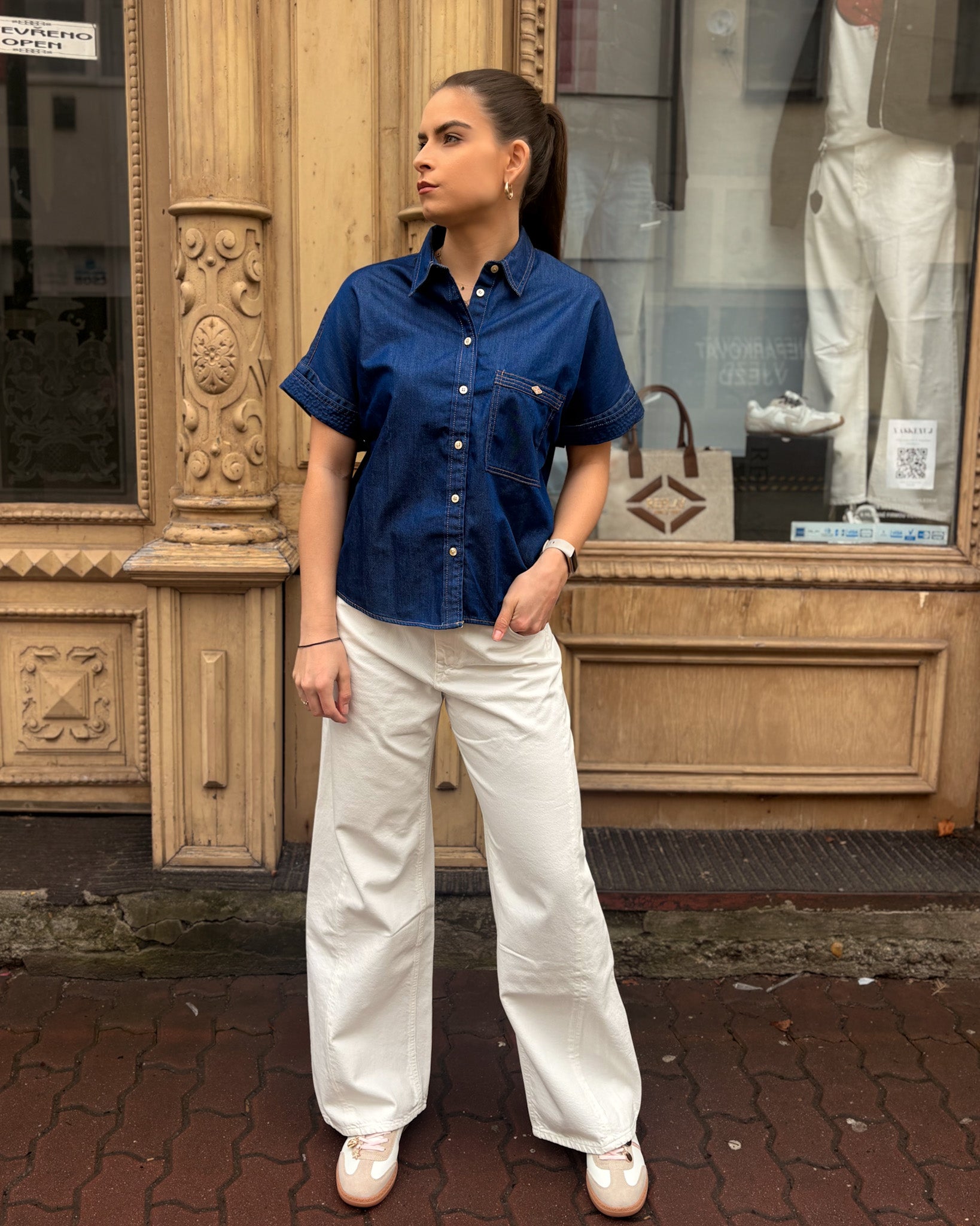 DÁMSKÁ DŽÍNOVÁ KOŠILE REPLAY Z TMAVÉHO DENIMU 