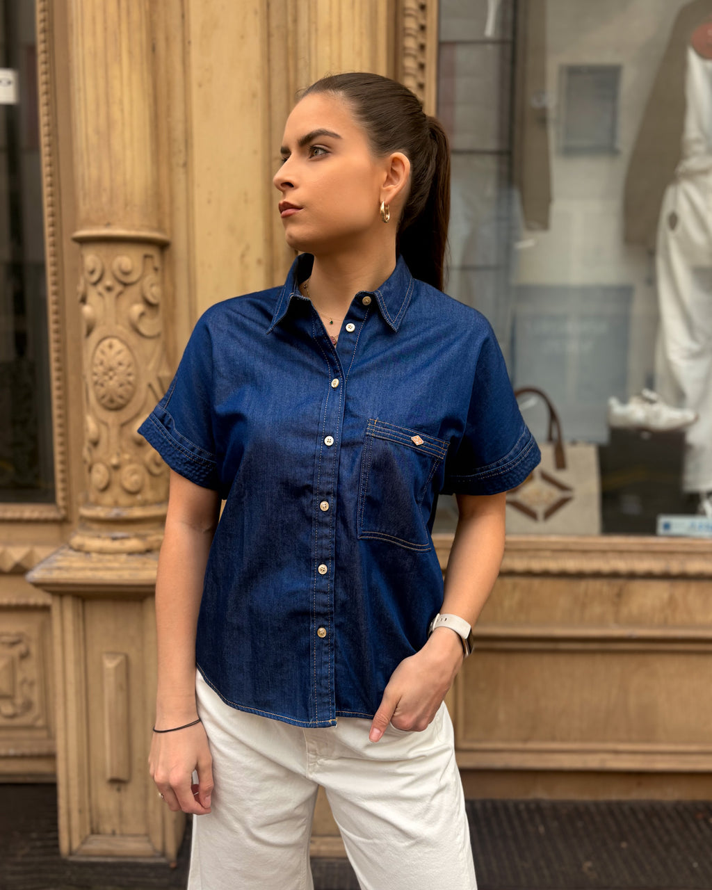 REPLAY WOMEN'S DARK DENIM SHIRT