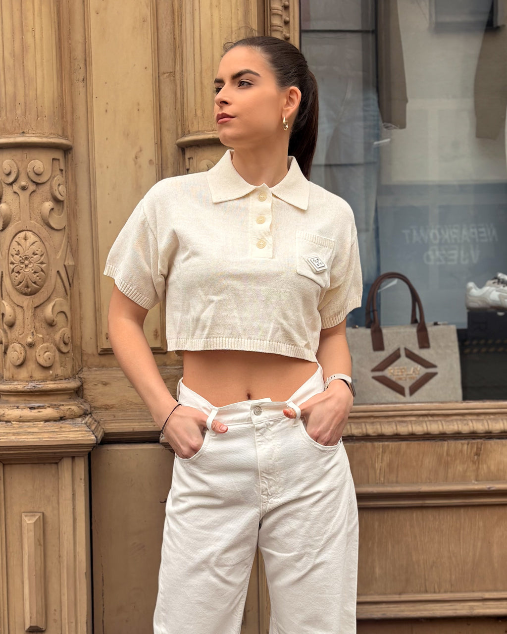 DÁMSKÉ ZKRÁCENÉ TRIČKO REPLAY Z ÚPLETU