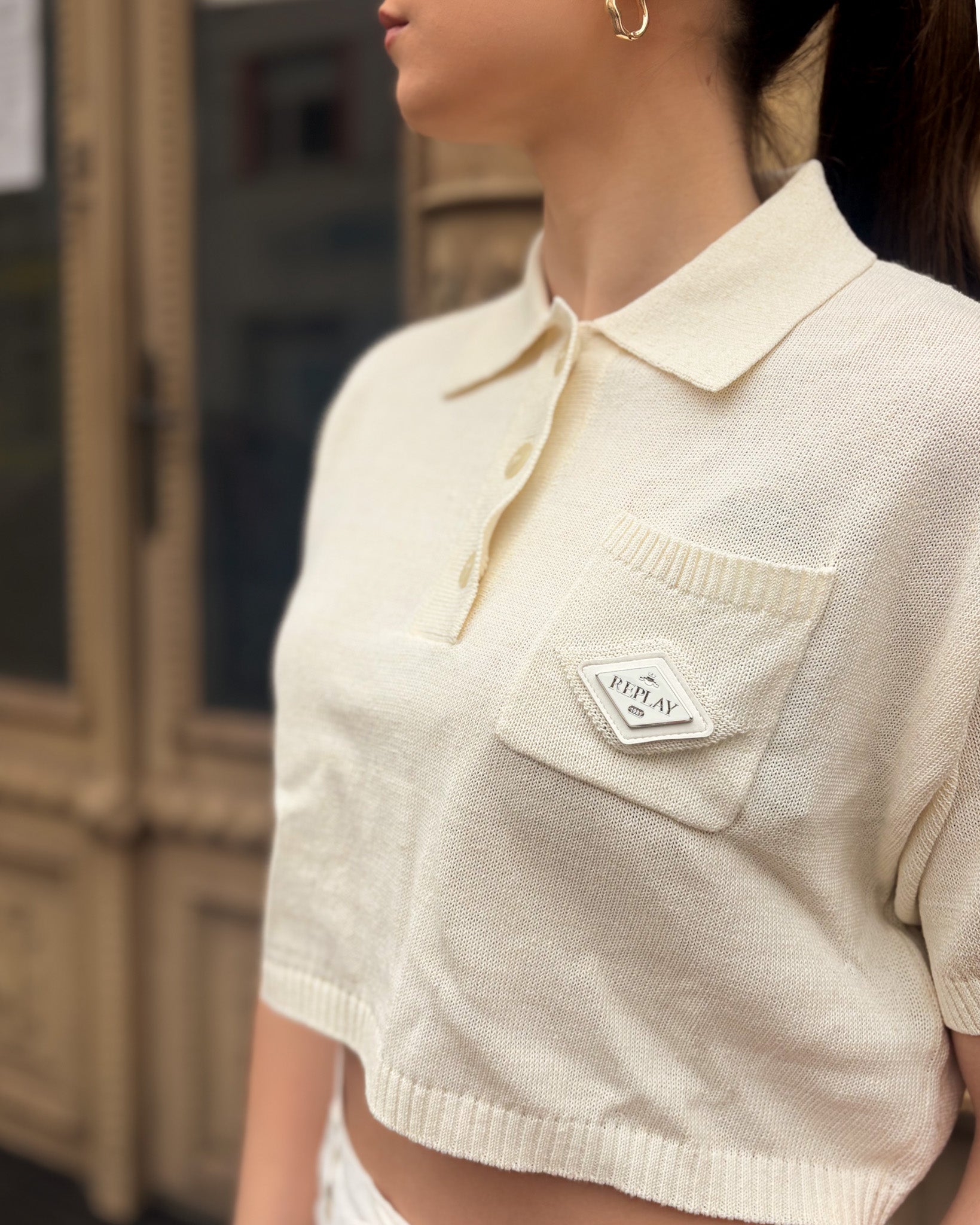 DÁMSKÉ ZKRÁCENÉ TRIČKO REPLAY Z ÚPLETU