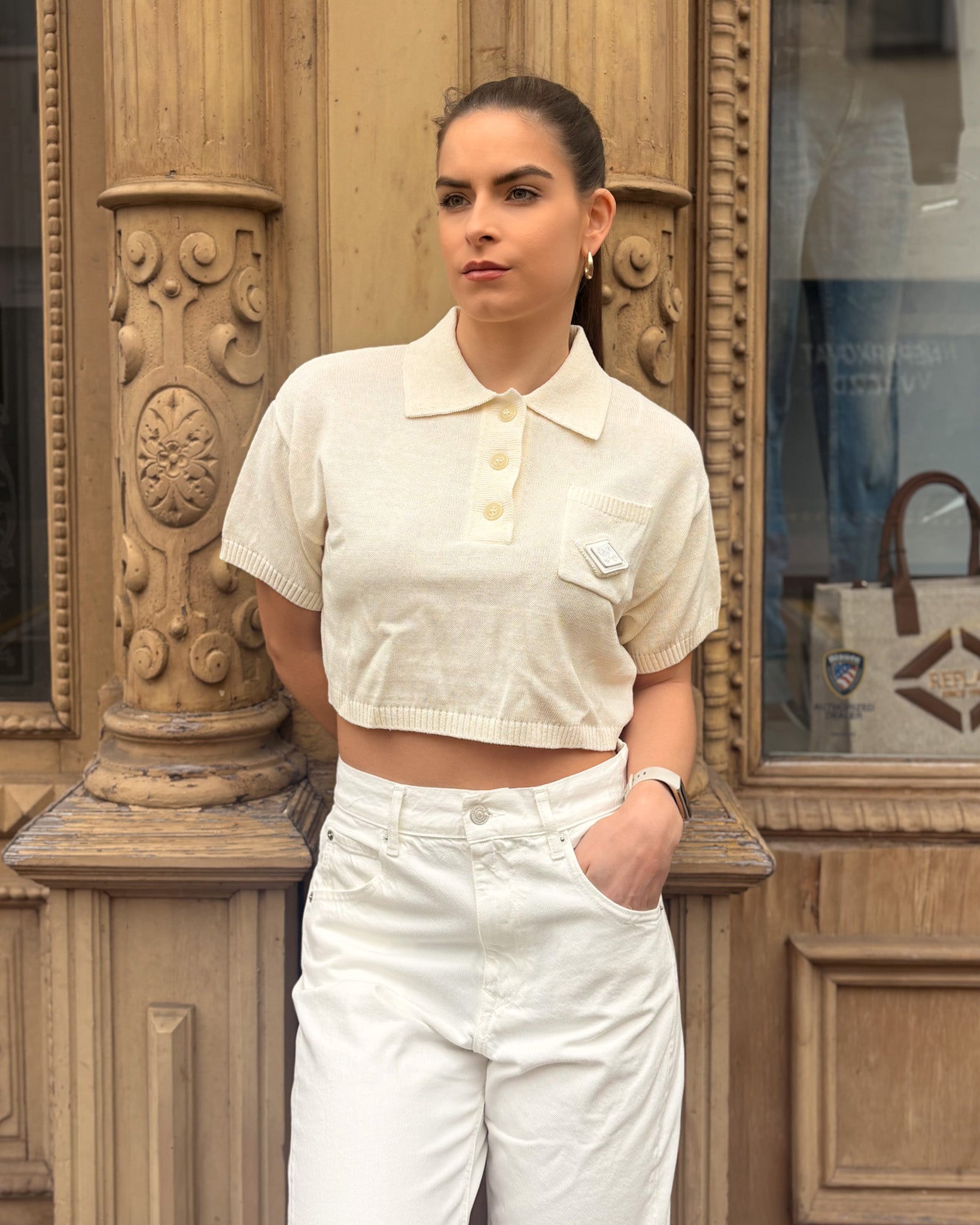 DÁMSKÉ ZKRÁCENÉ TRIČKO REPLAY Z ÚPLETU