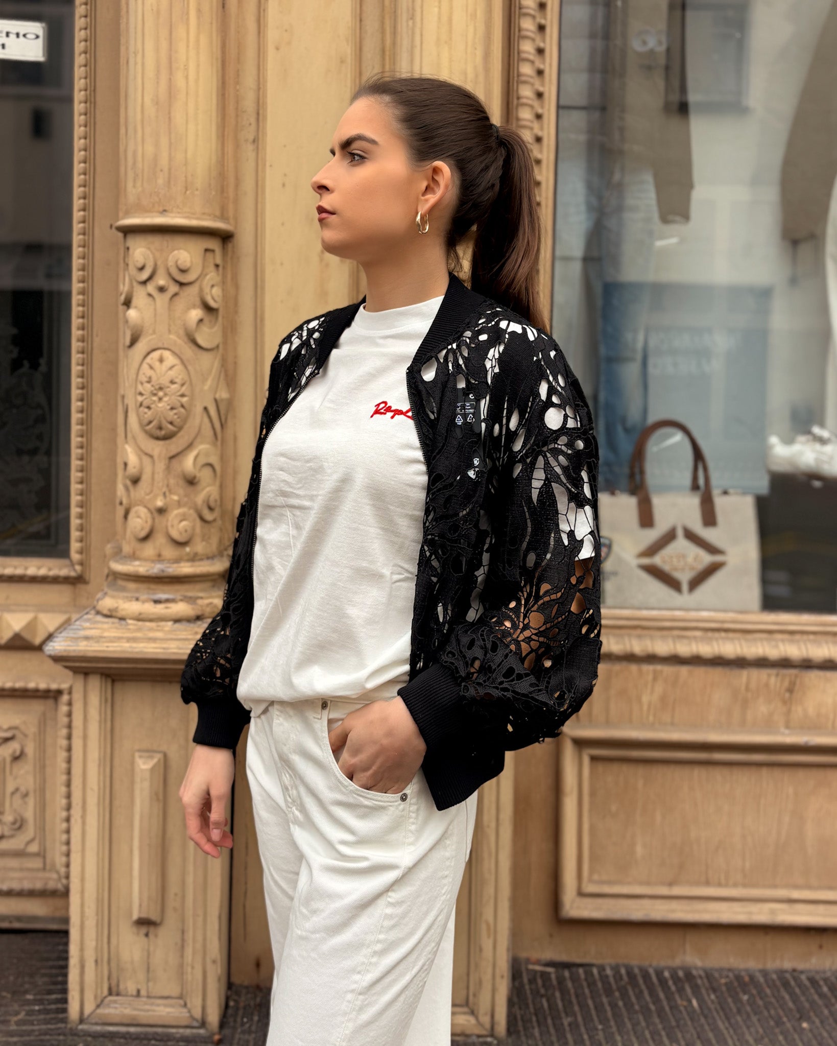 DÁMSKÝ KRAJKOVÝ BOMBER REPLAY S BALÓNOVÝMI RUKÁVY 