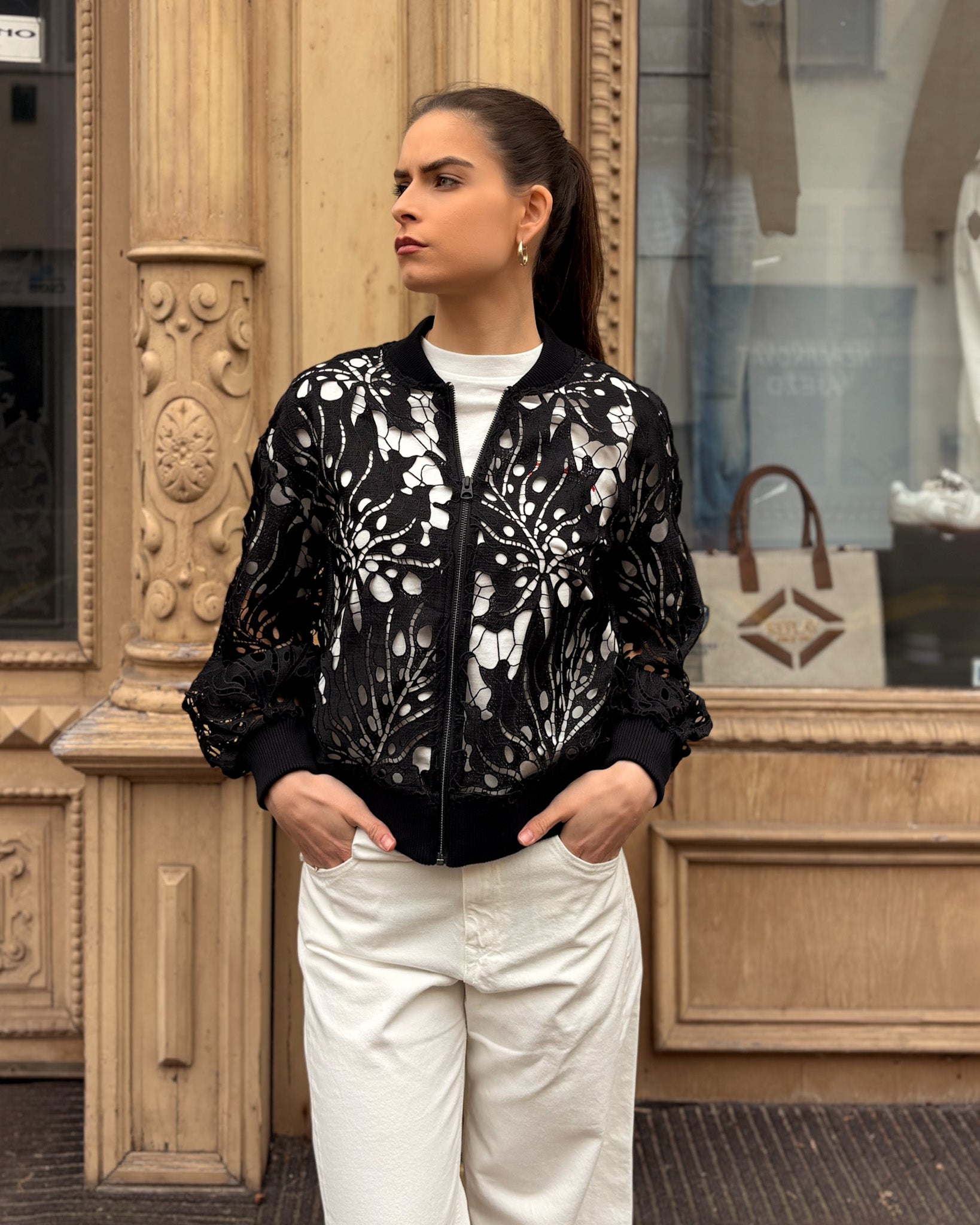 DÁMSKÝ KRAJKOVÝ BOMBER REPLAY S BALÓNOVÝMI RUKÁVY 