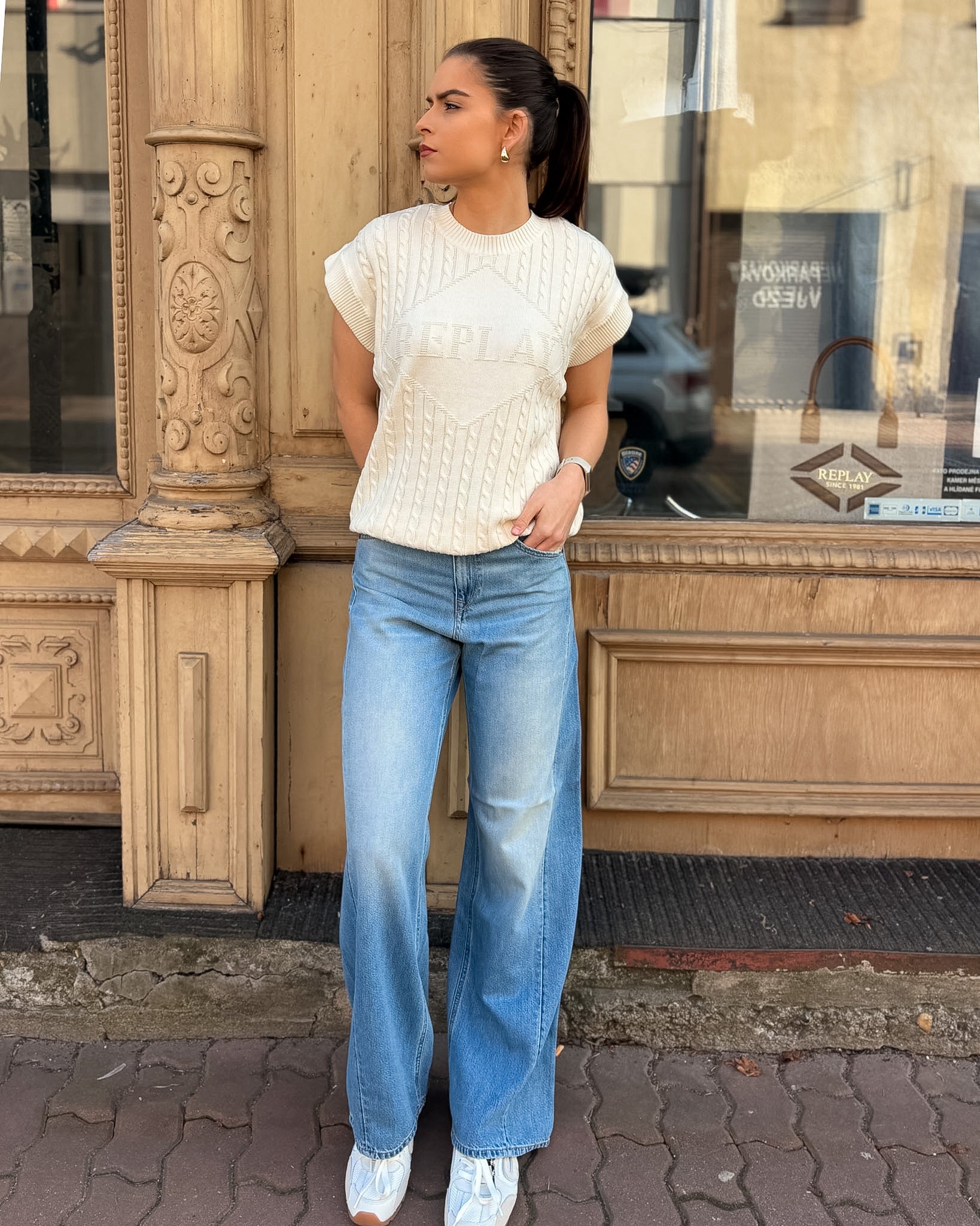 DÁMSKÝ PLETENÝ TOP REPLAY S LOGEM