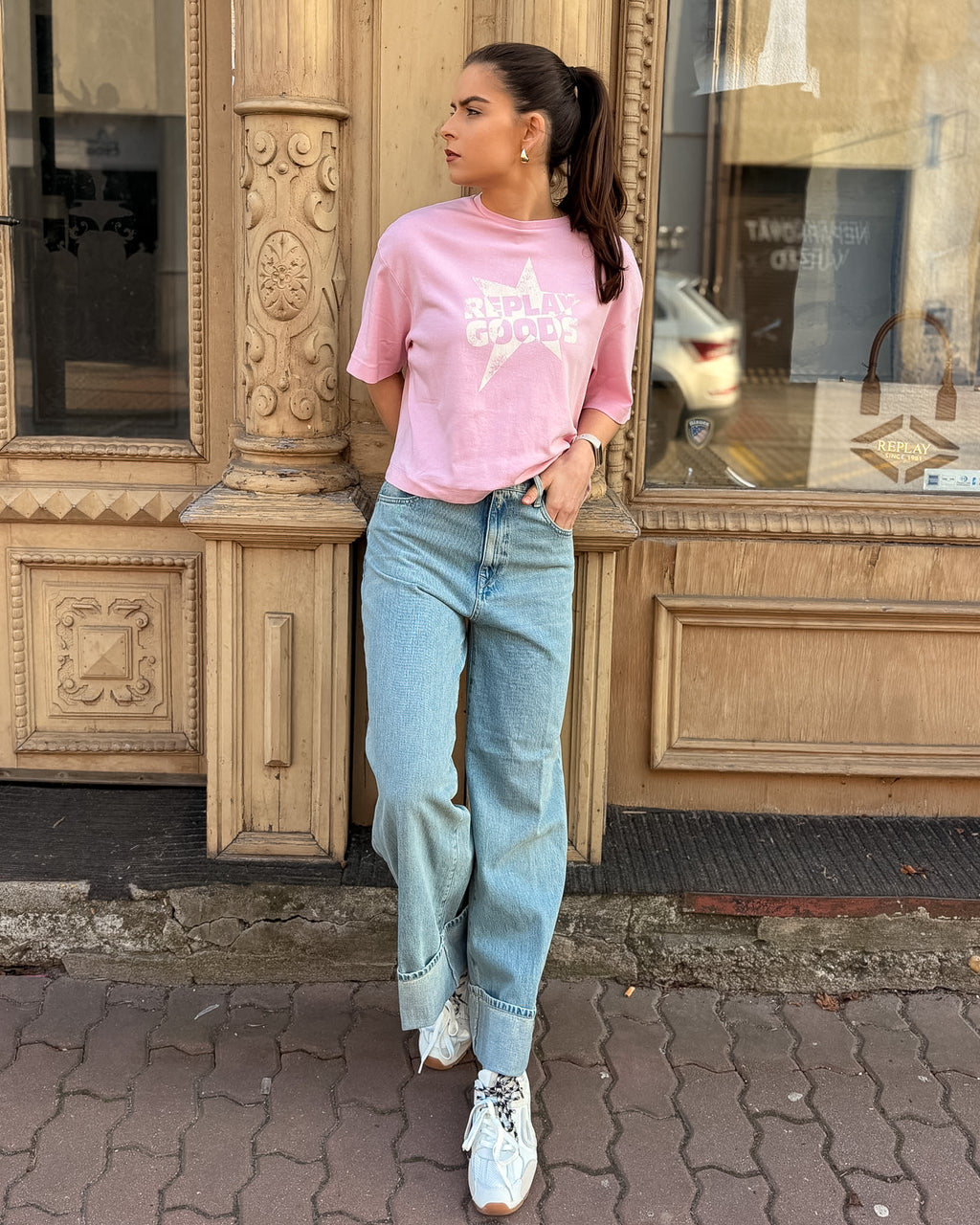 DÁMSKÉ DŽÍNY REPLAY NALAJA ŠIROKÉHO STŘIHU 