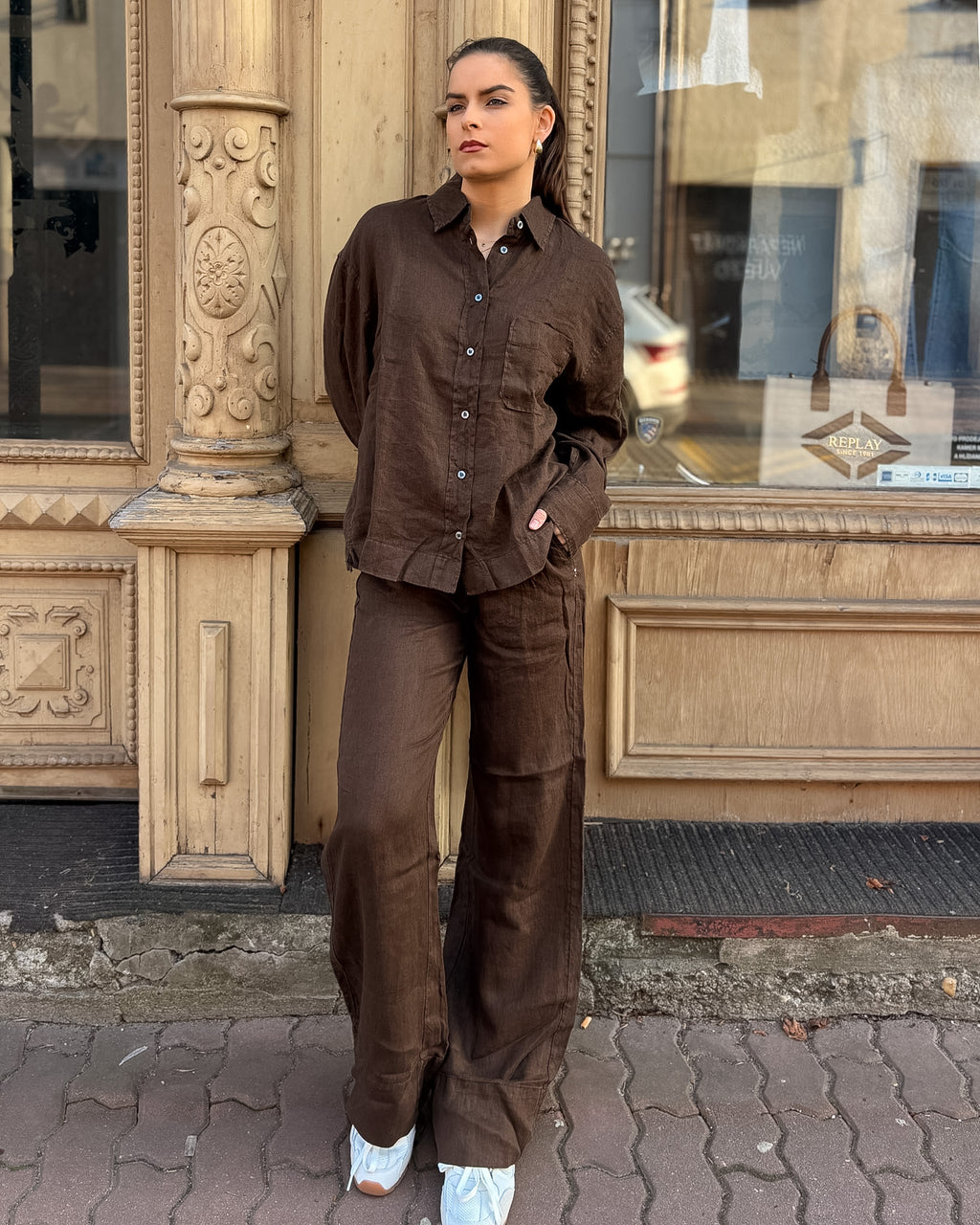 DÁMSKÉ LNĚNÉ KALHOTY REPLAY V PYŽAMOVÉM STYLU