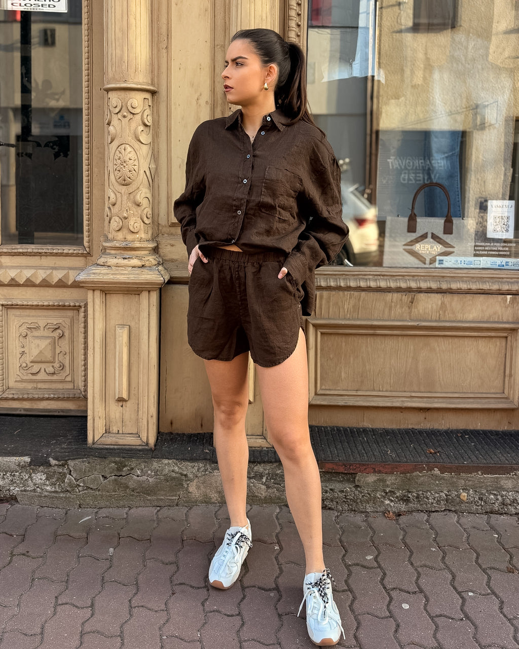 DÁMSKÉ LNĚNÉ KRAŤASY REPLAY S OBLÝMI VÝŘEZY