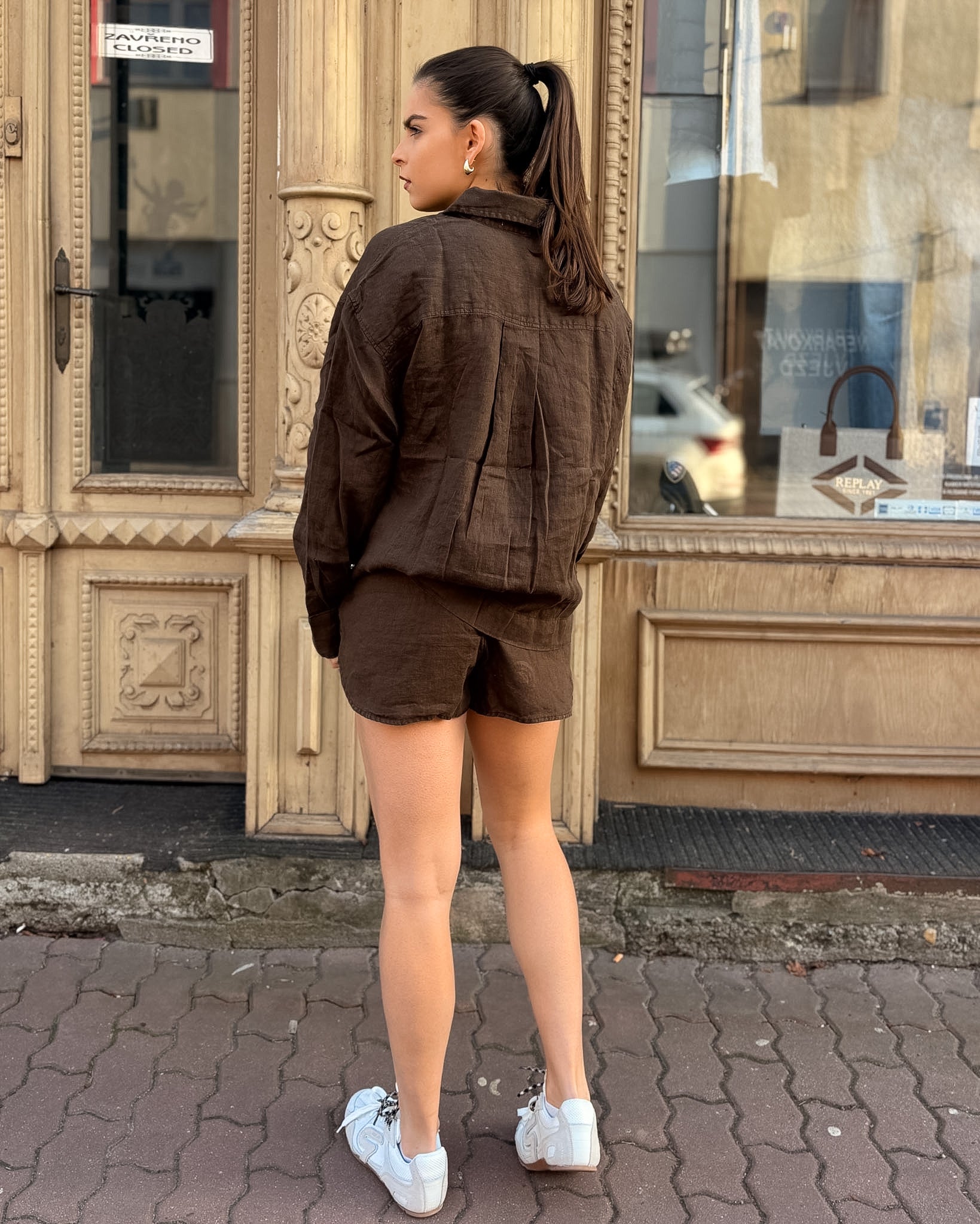 DÁMSKÉ LNĚNÉ KRAŤASY REPLAY S OBLÝMI VÝŘEZY