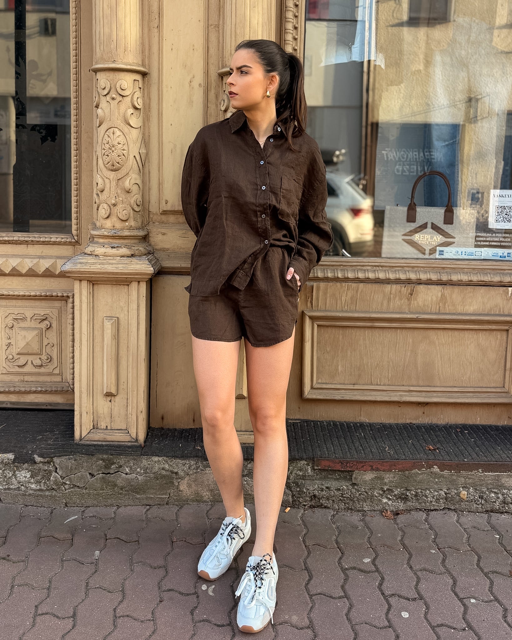 DÁMSKÉ LNĚNÉ KRAŤASY REPLAY S OBLÝMI VÝŘEZY