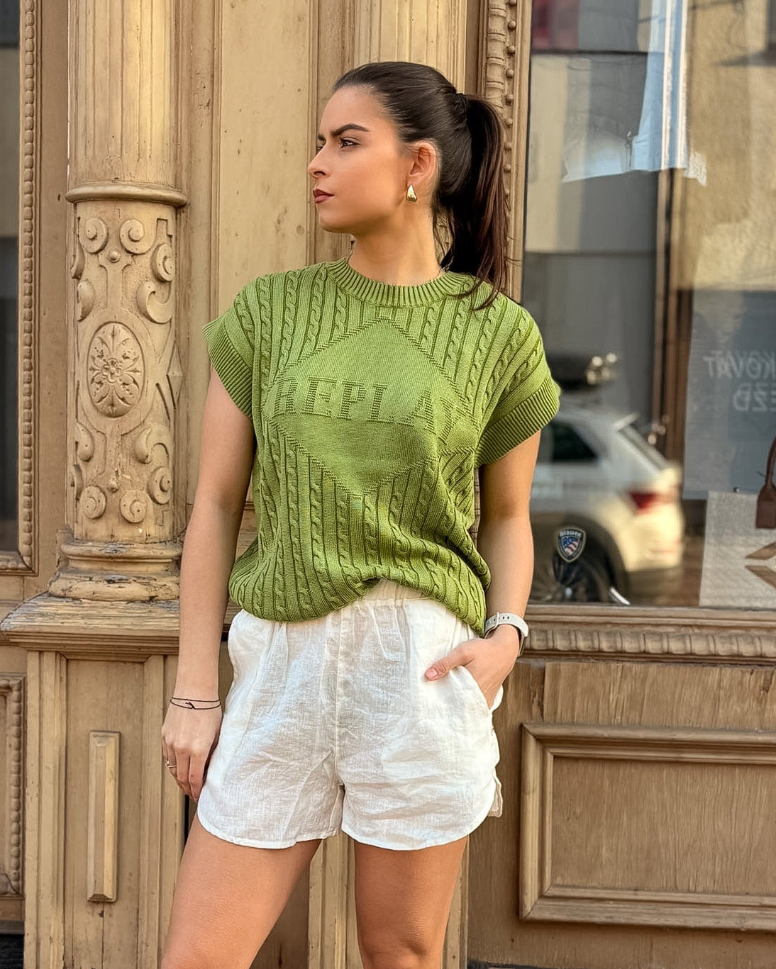 DÁMSKÝ PLETENÝ TOP REPLAY S LOGEM