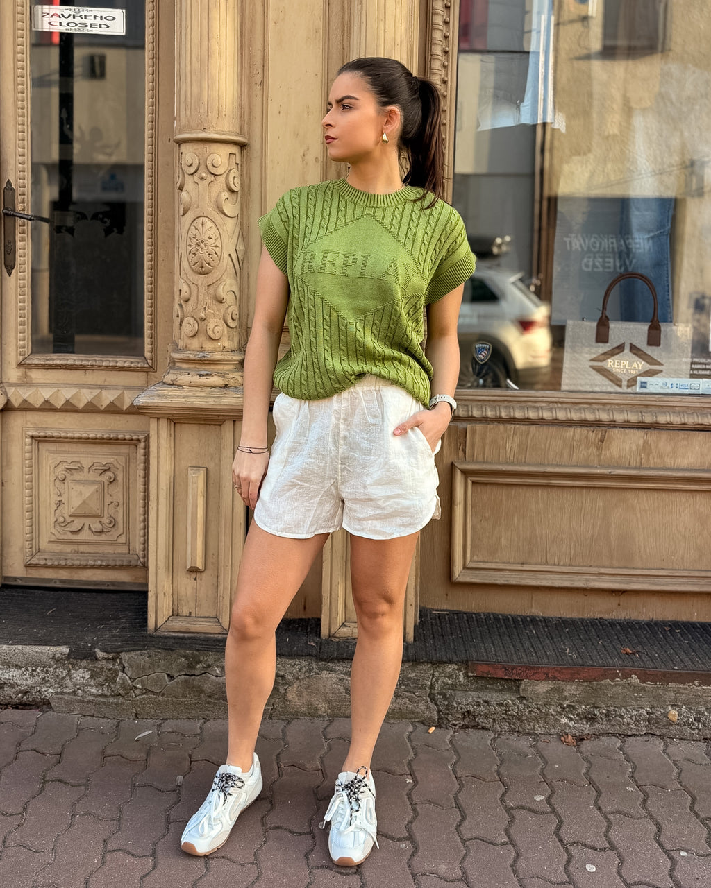 DÁMSKÉ LNĚNÉ KRAŤASY REPLAY S OBLÝMI VÝŘEZY