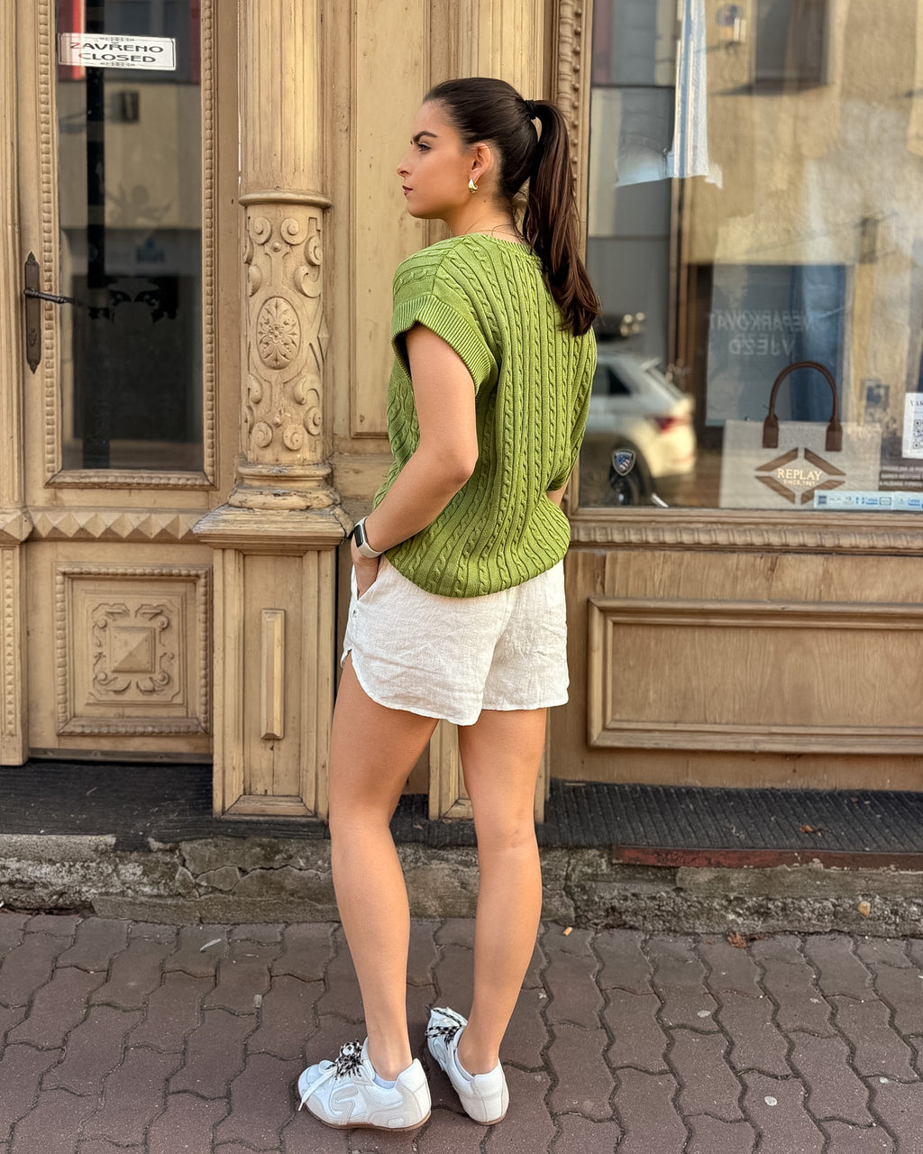 DÁMSKÉ LNĚNÉ KRAŤASY REPLAY S OBLÝMI VÝŘEZY