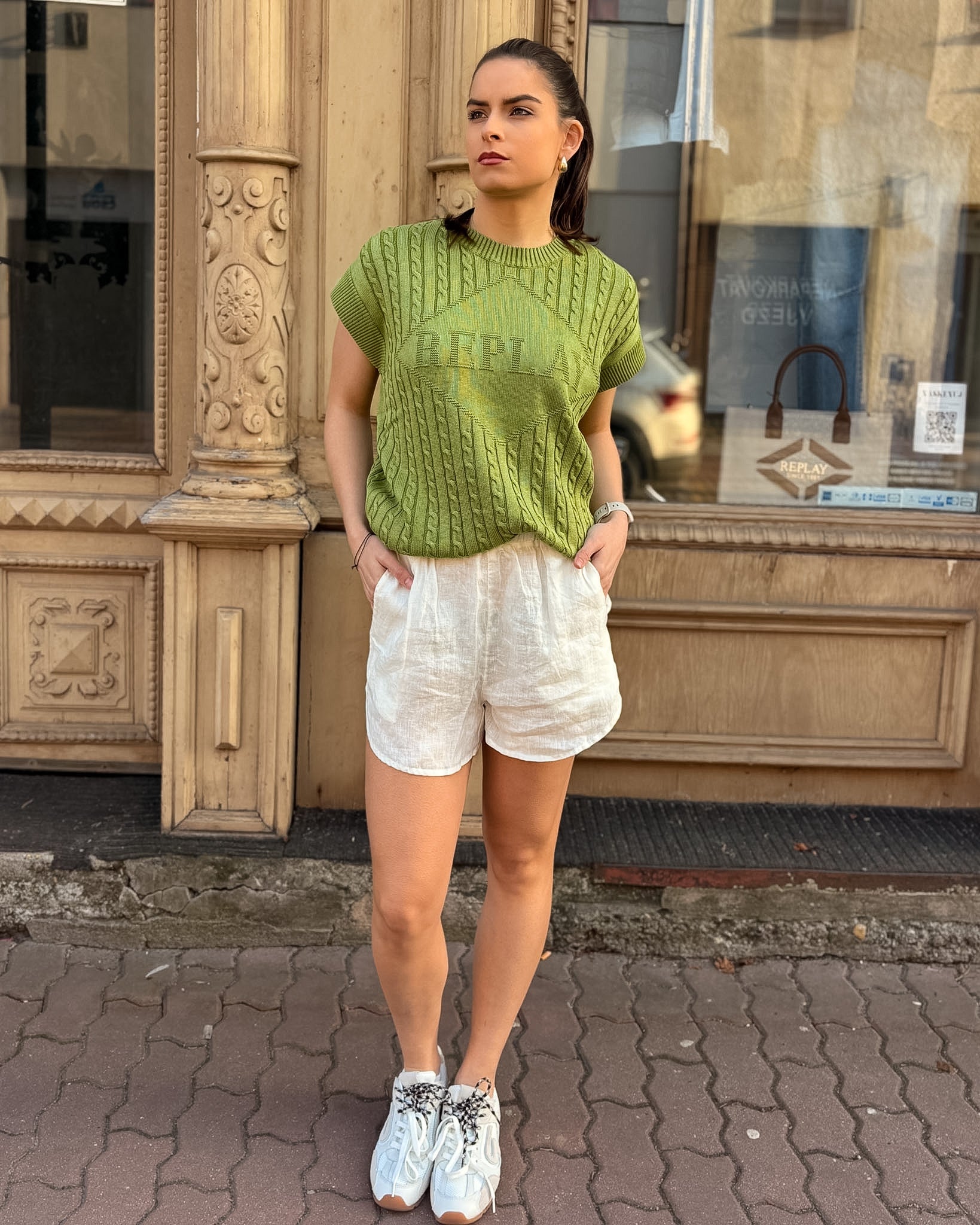 DÁMSKÝ PLETENÝ TOP REPLAY S LOGEM