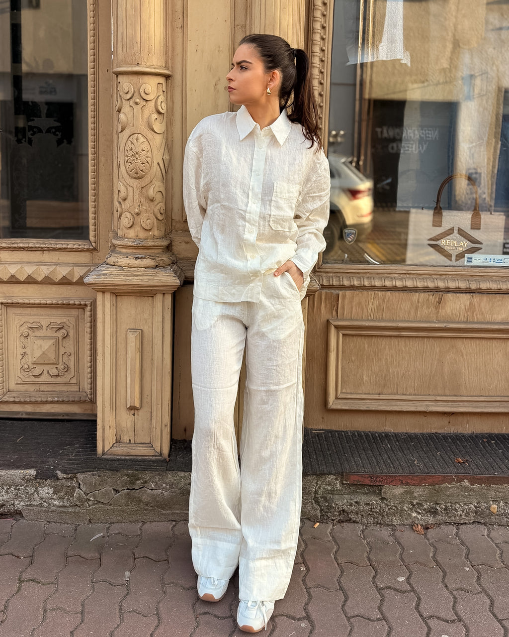 DÁMSKÉ LNĚNÉ KALHOTY REPLAY V PYŽAMOVÉM STYLU