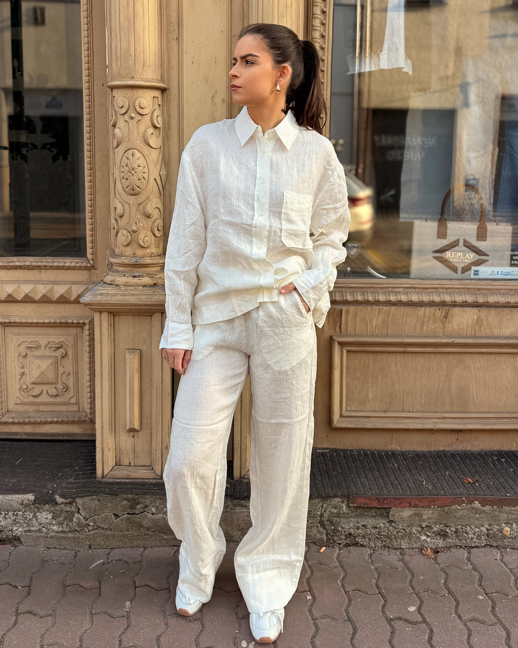 DÁMSKÉ LNĚNÉ KALHOTY REPLAY V PYŽAMOVÉM STYLU