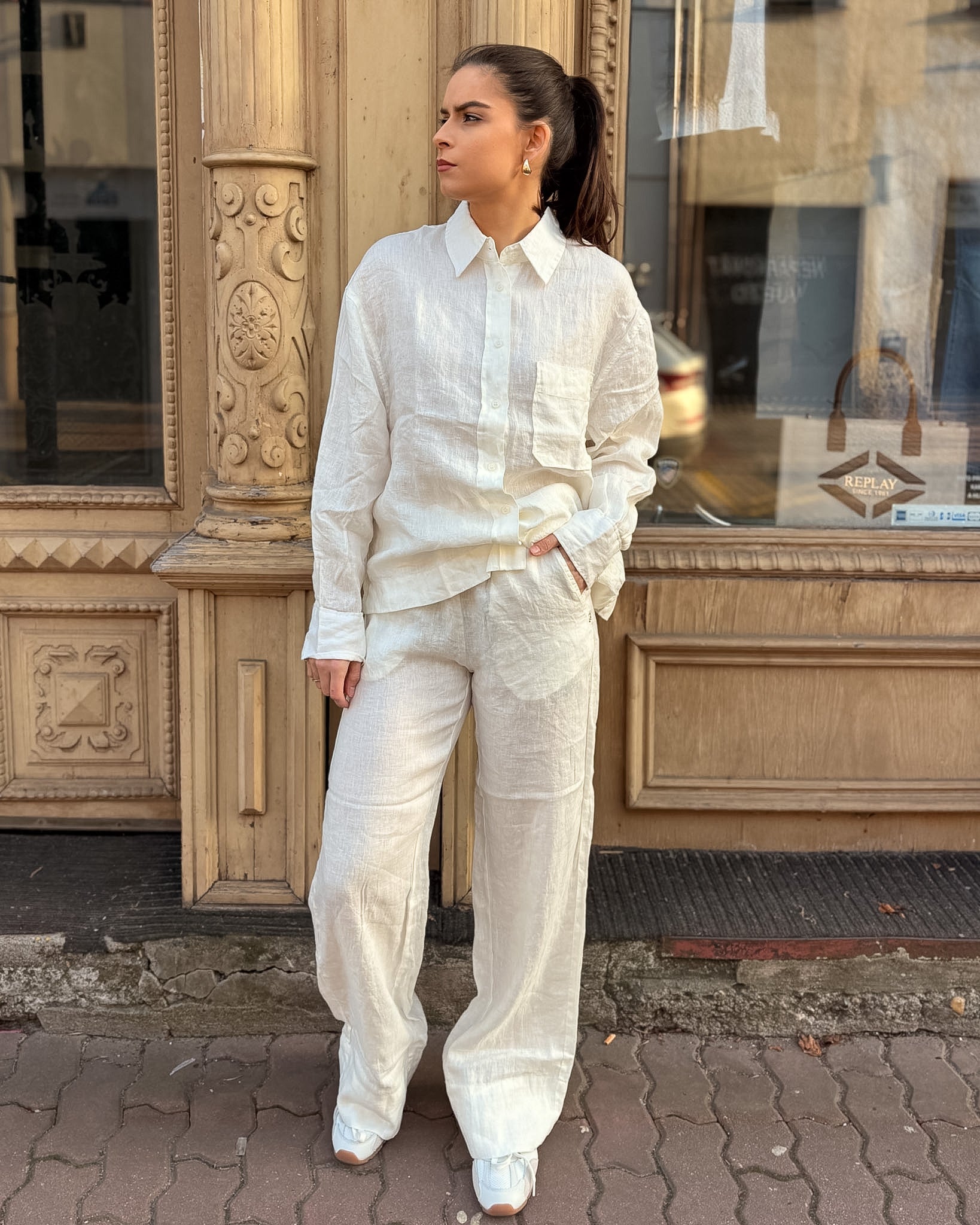 DÁMSKÉ LNĚNÉ KALHOTY REPLAY V PYŽAMOVÉM STYLU