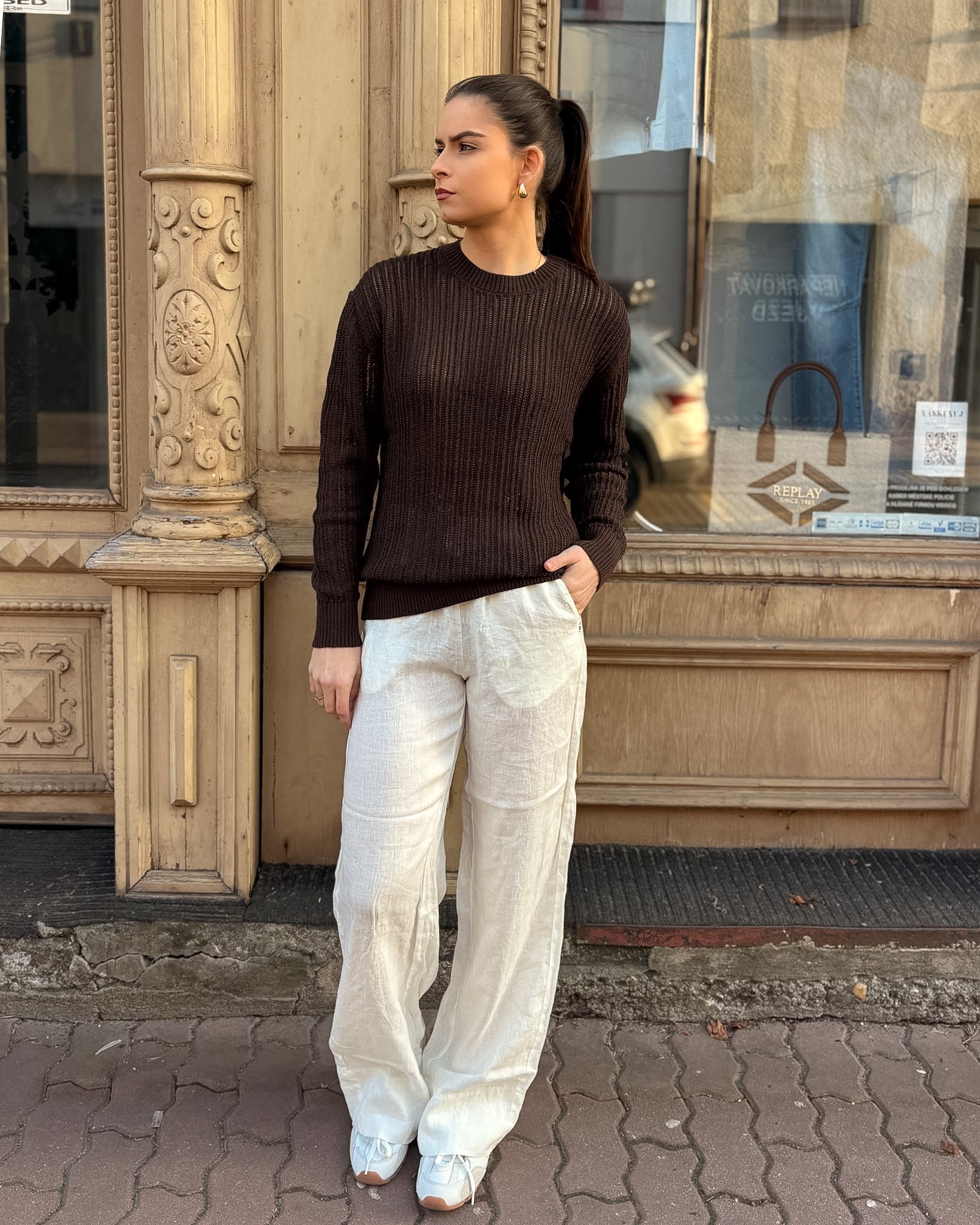 NŐI ÁTLÁTSZÓ REPLAY PULÓVER PAMUTBÓL ÉS NYLONBÓL