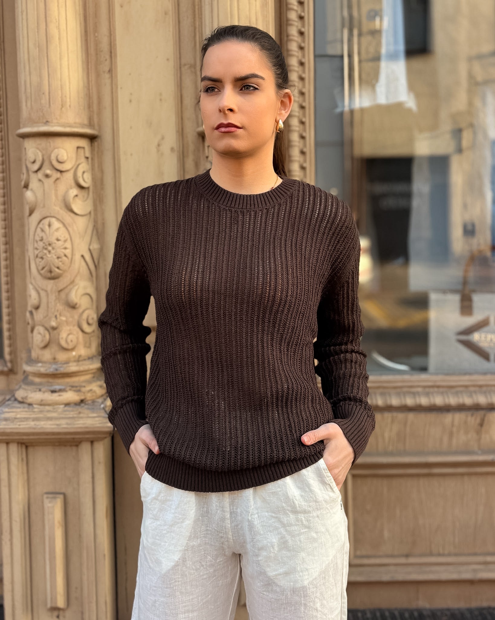 NŐI ÁTLÁTSZÓ REPLAY PULÓVER PAMUTBÓL ÉS NYLONBÓL