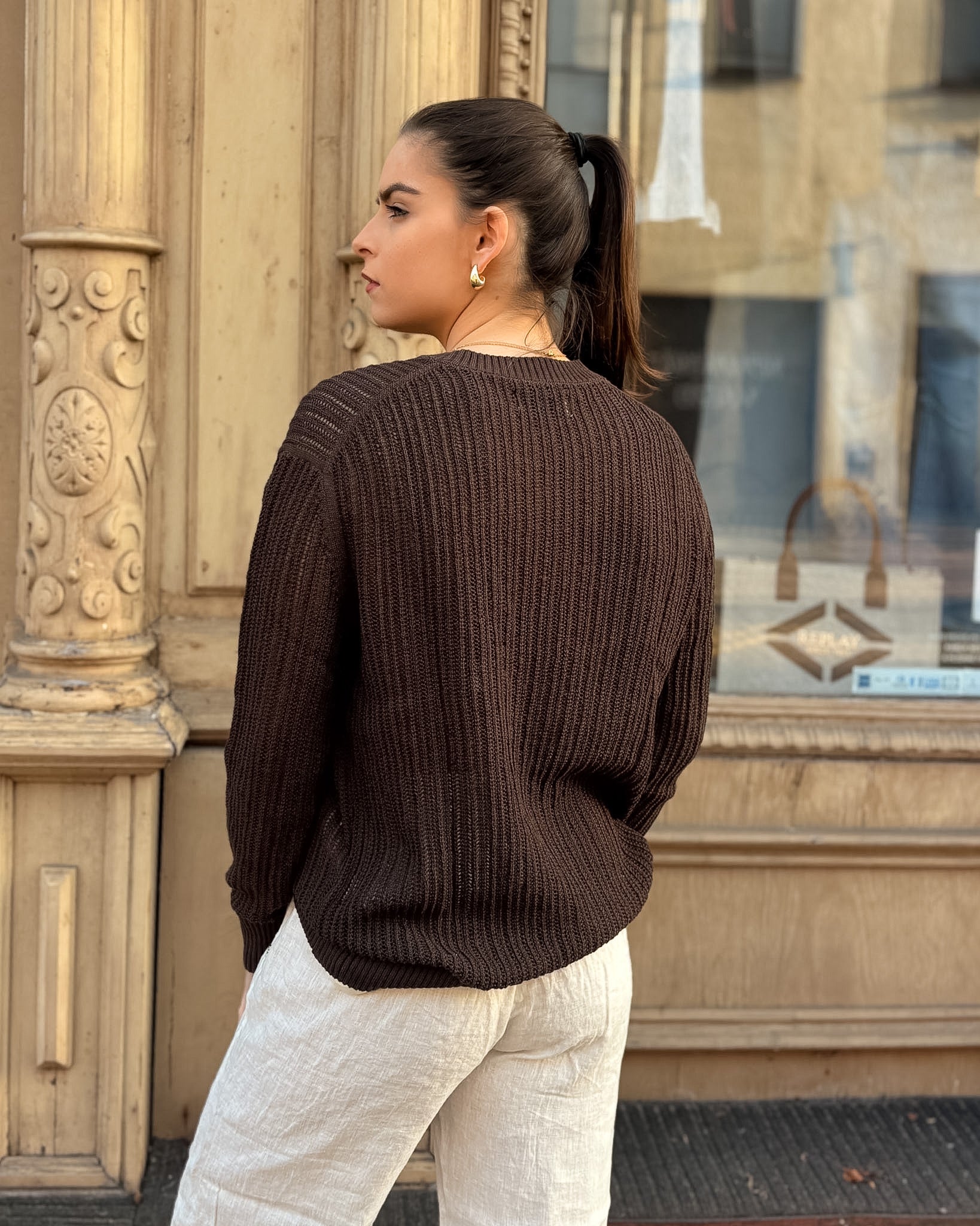 NŐI ÁTLÁTSZÓ REPLAY PULÓVER PAMUTBÓL ÉS NYLONBÓL