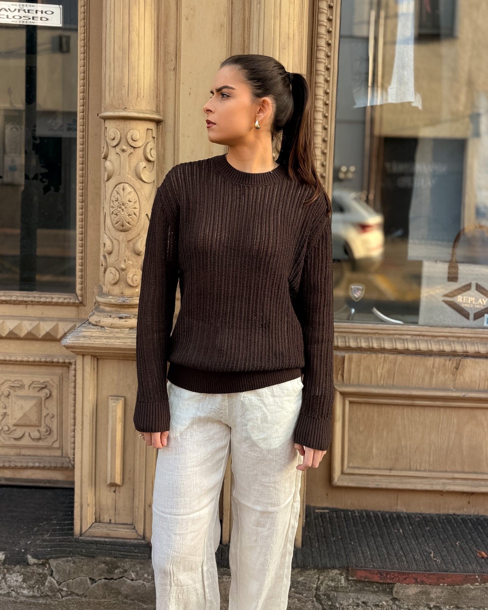 DÁMSKÝ PRŮSVITNÝ SVETR REPLAY Z BAVLNY A NYLONU 