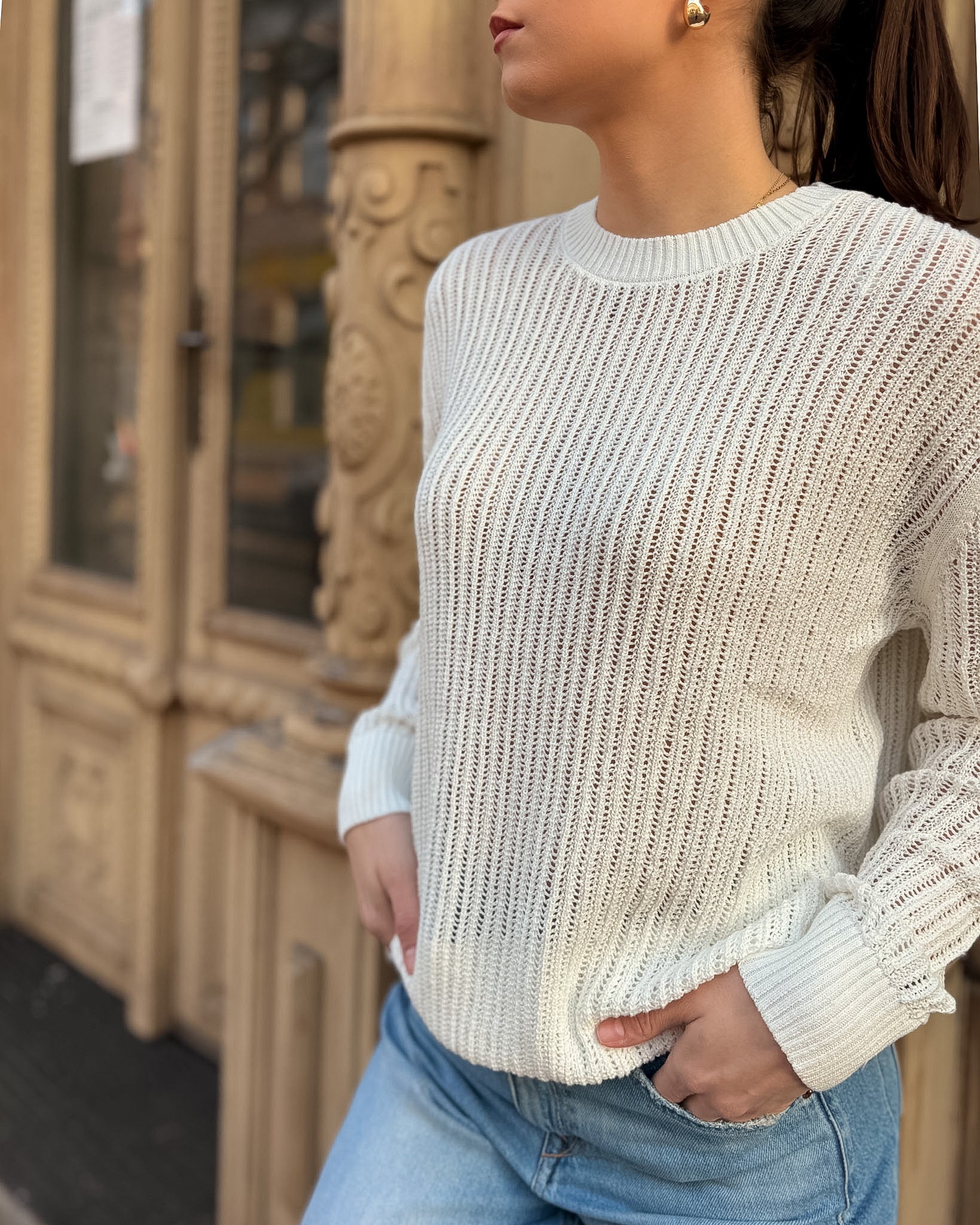 DÁMSKÝ PRŮSVITNÝ SVETR REPLAY Z BAVLNY A NYLONU 