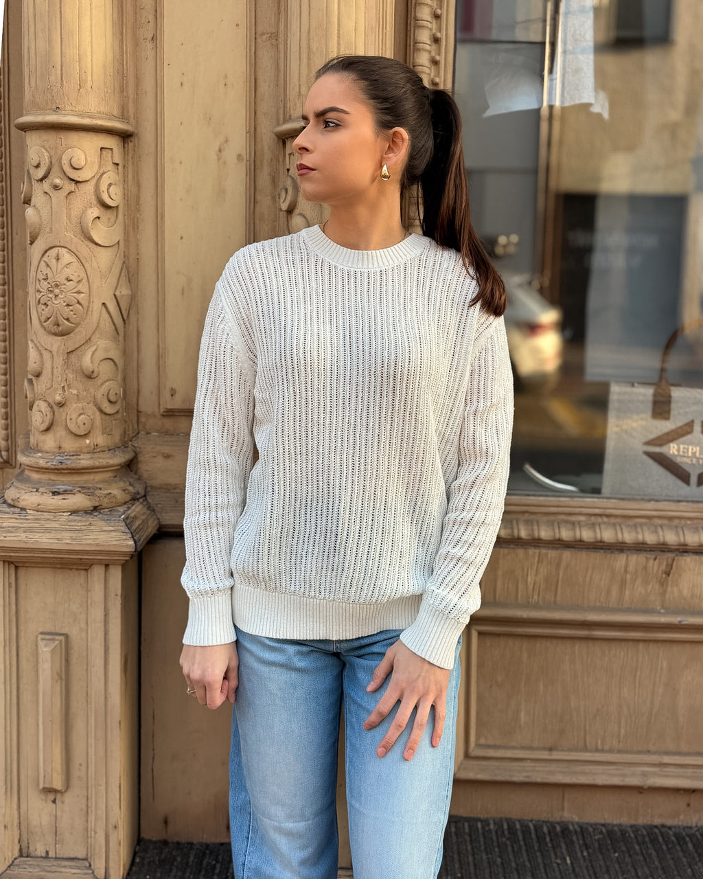 NŐI ÁTLÁTSZÓ REPLAY PULÓVER PAMUTBÓL ÉS NYLONBÓL