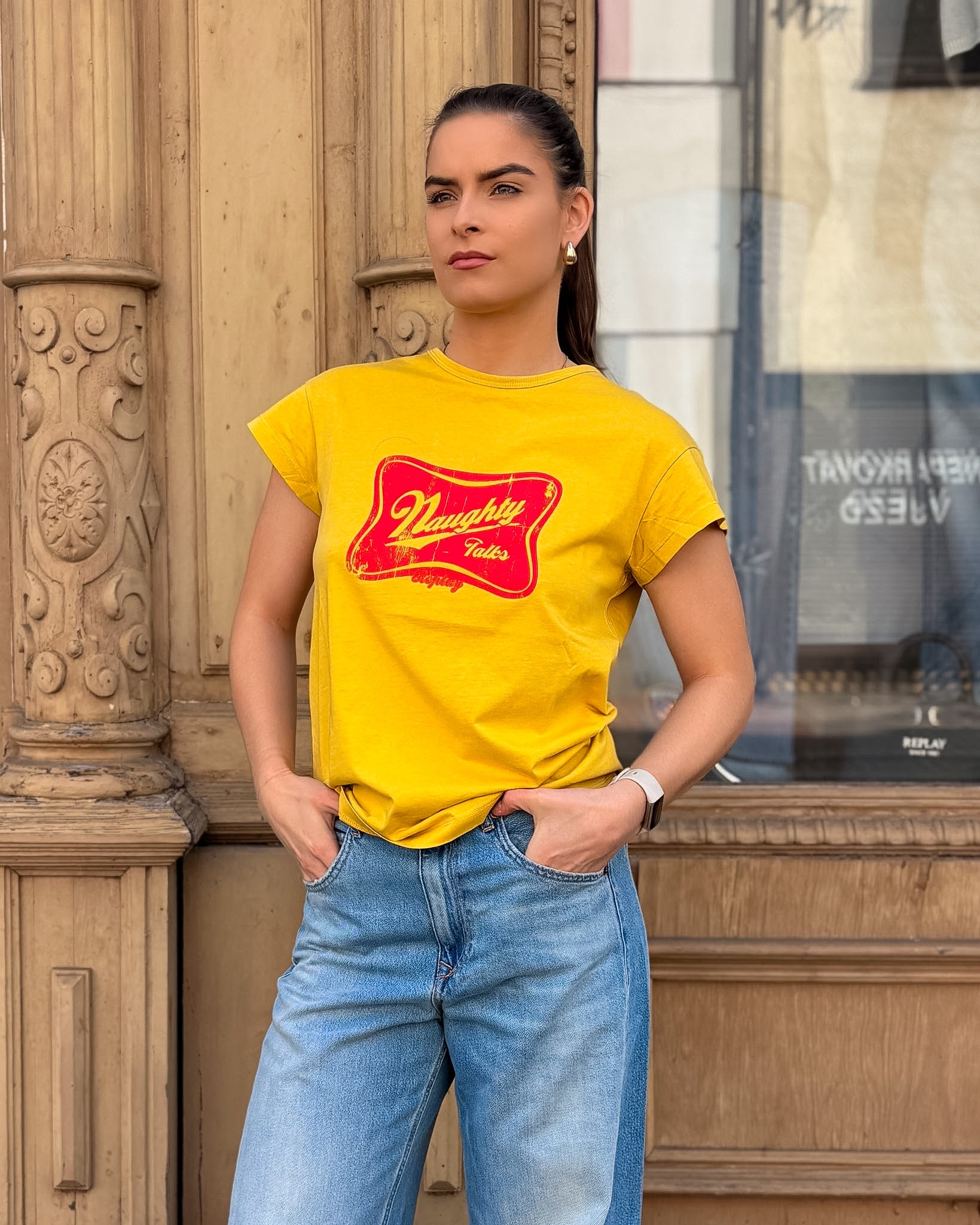 DÁMSKÉ TRIČKO REPLAY Z ÚPLETU S VINATGE POTISKEM - W3809 .000.22658D