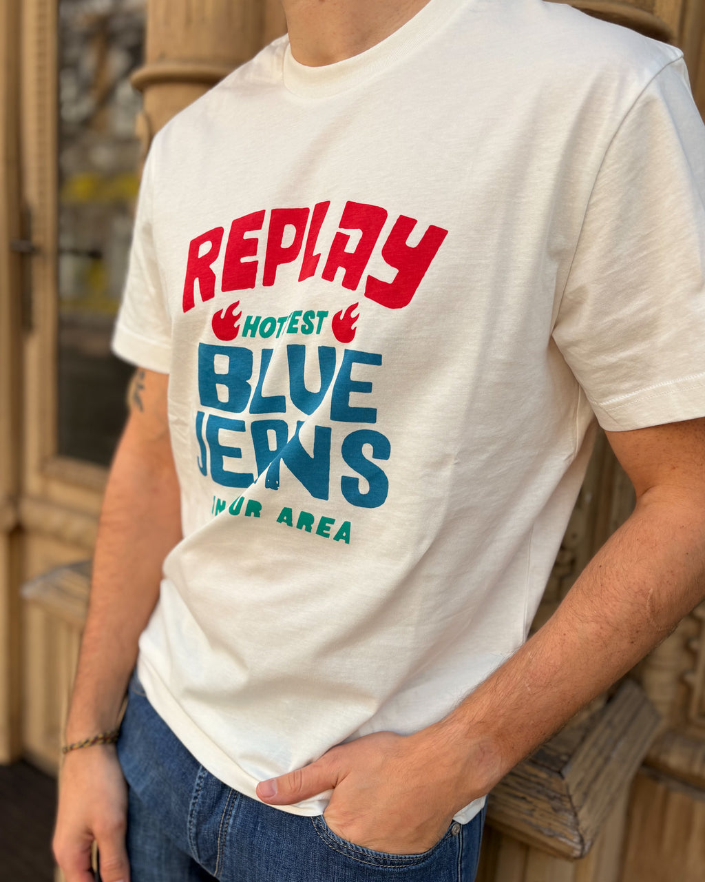 PÁNSKE TRIČKO REPLAY HERITAGE S POTLAČOU Z JERSEYOVEJ LÁTKY